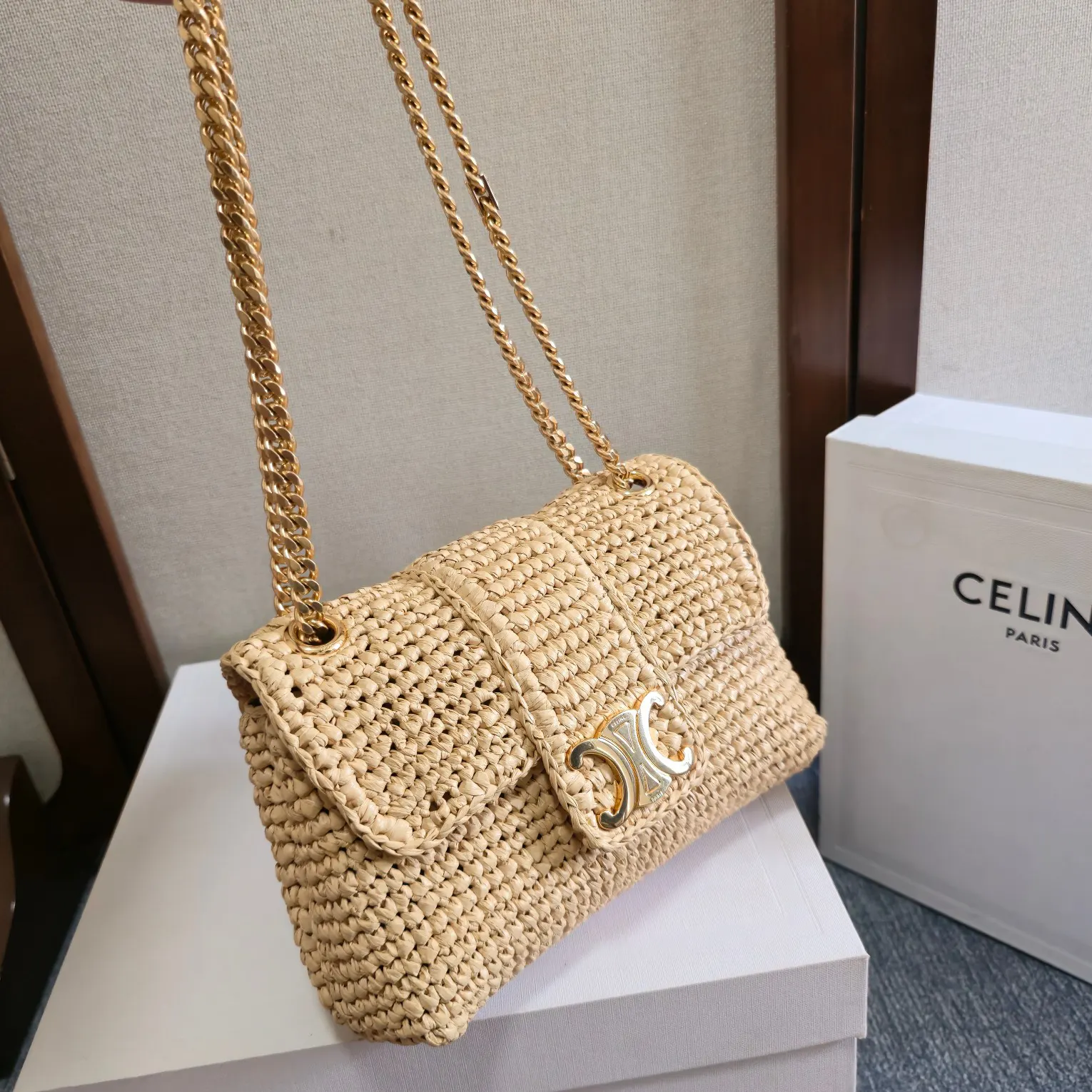 Celine Triomphe 金色 小牛皮 链条包 精致链条款