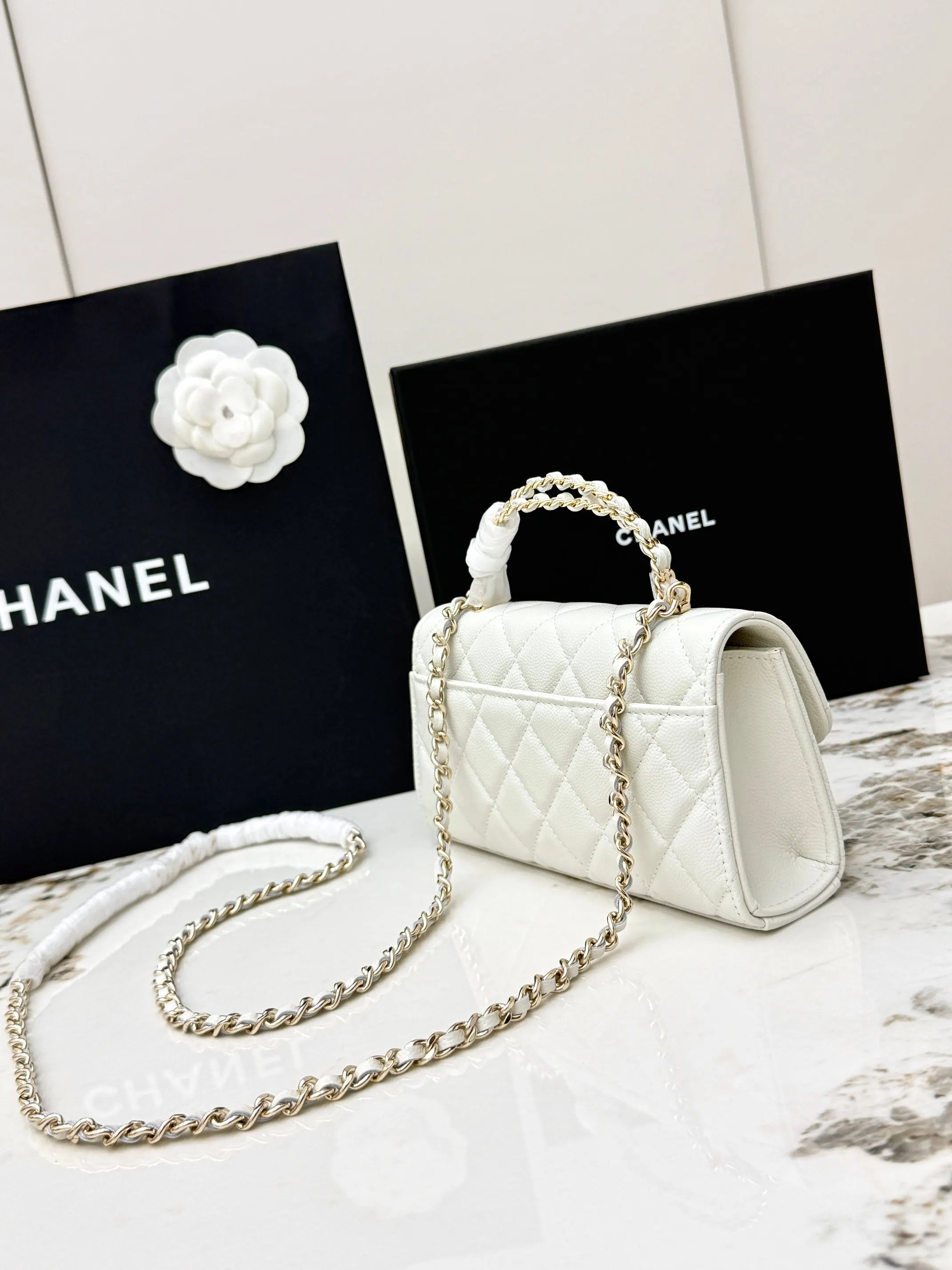 Chanel 白色牛皮Kelly手提包 金链斜挎