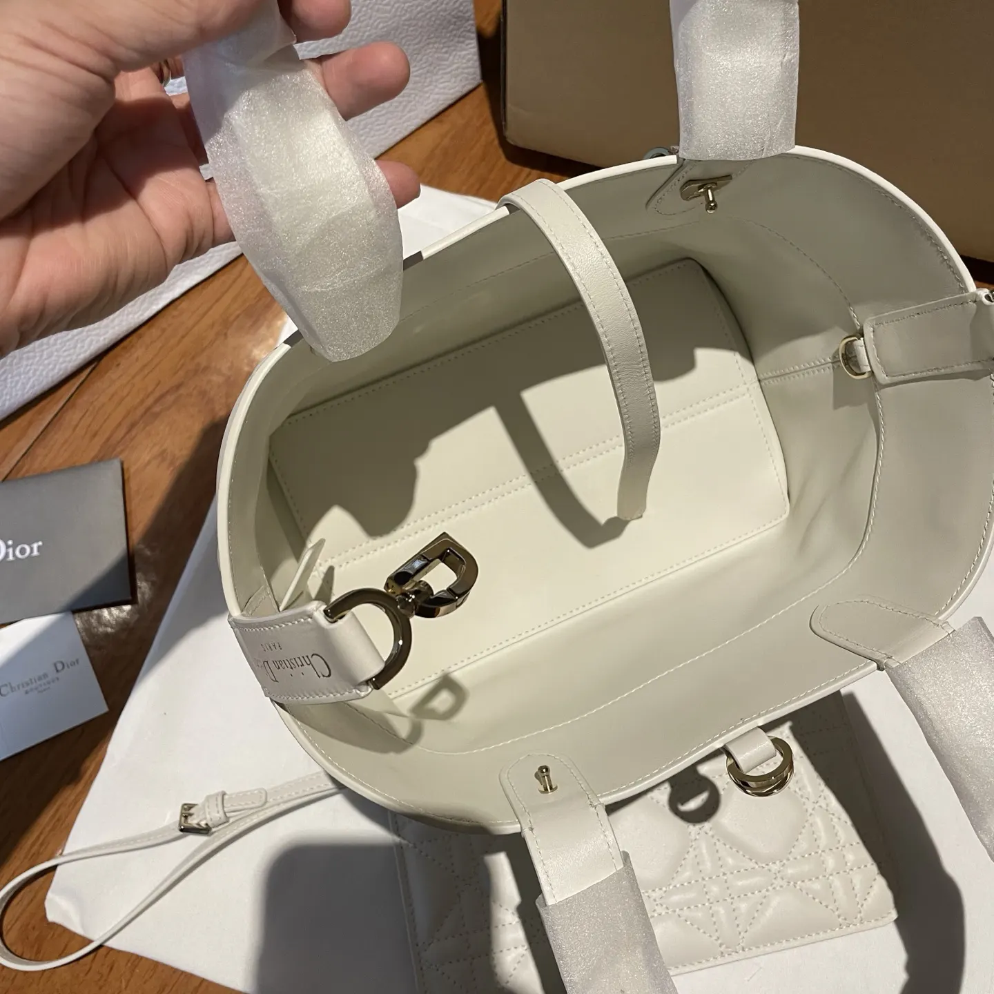 Dior White Bucket Bag Casual Leather