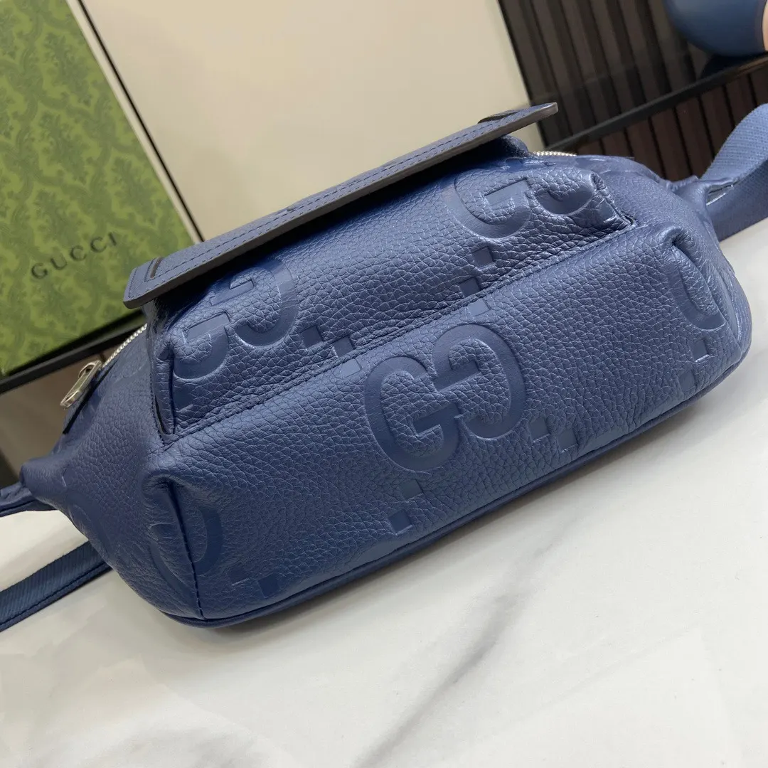 Gucci 藍色 皮革 双g 斜背包 輕便斜挎款