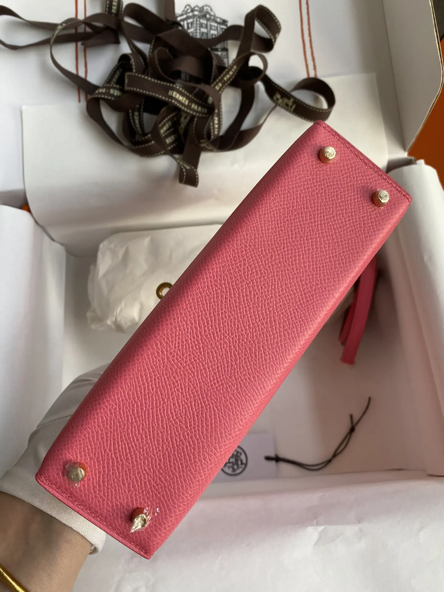 Kelly 二代Mini Epsom皮 唇膏粉 金扣 手提包 通勤手提款