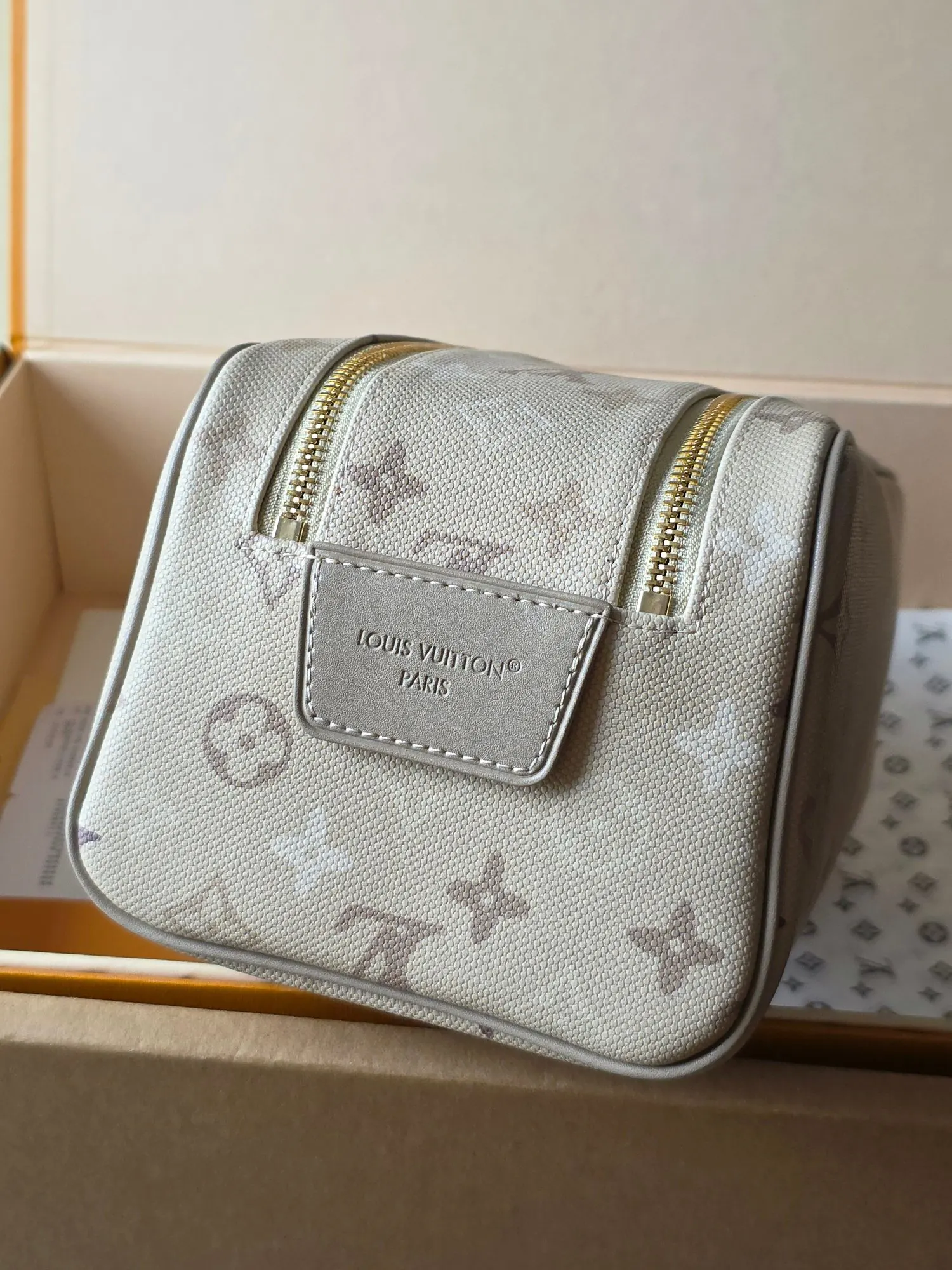 Beige Cosmetic Pouch Leather