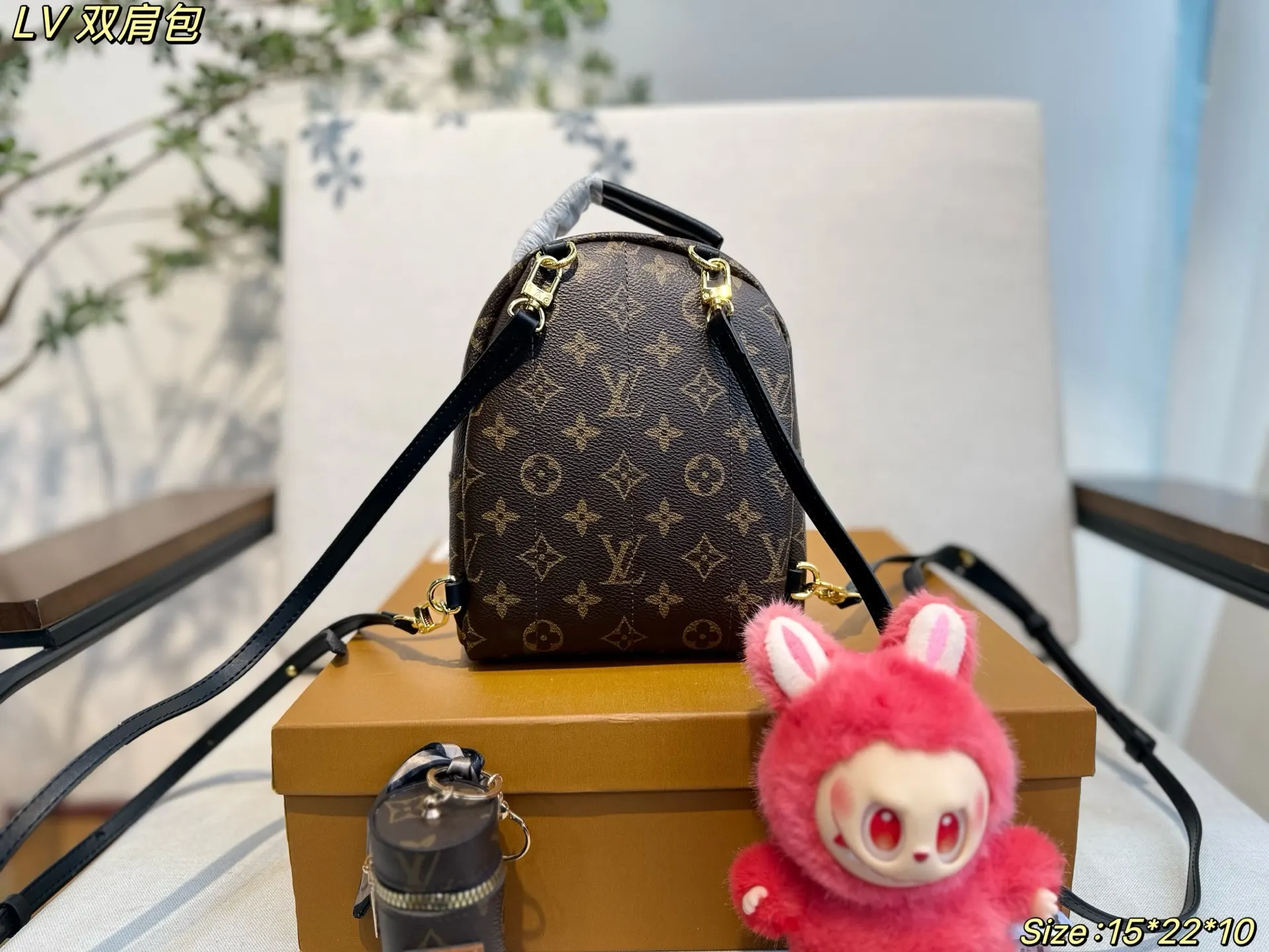 LV 老花 拼色 牛皮 雙肩包 实用雙肩款