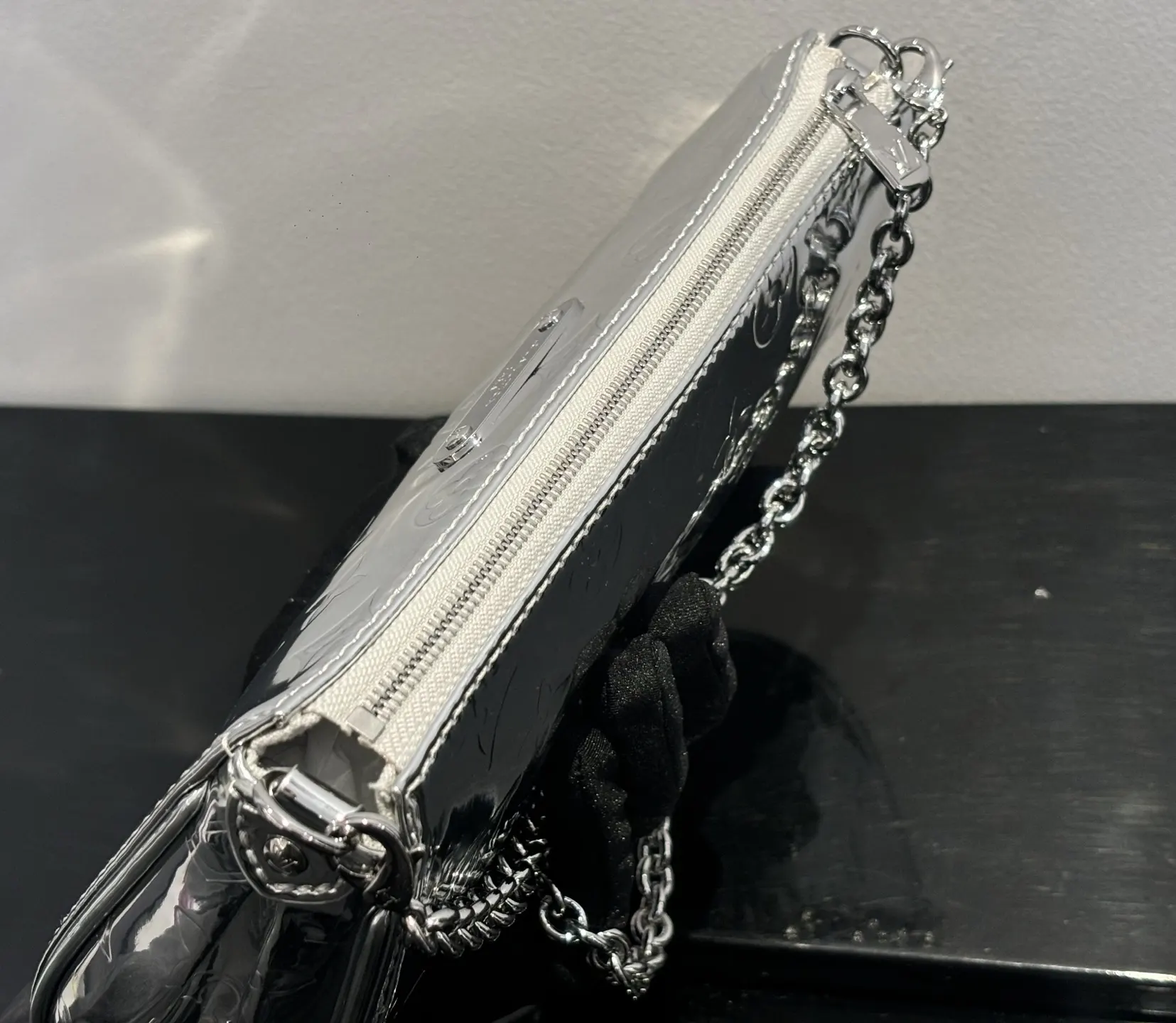 Louis Vuitton Pochette Monogram Chain Bag Silver