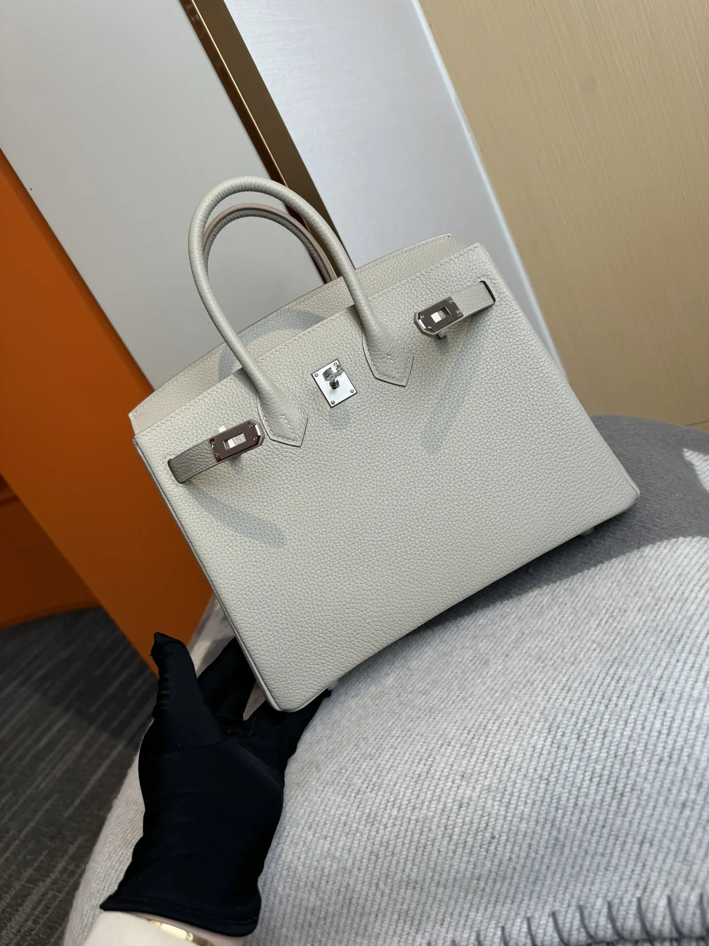 Birkin 铂金 进口Togo皮 冰川白 銀扣 手提包 通勤手提款