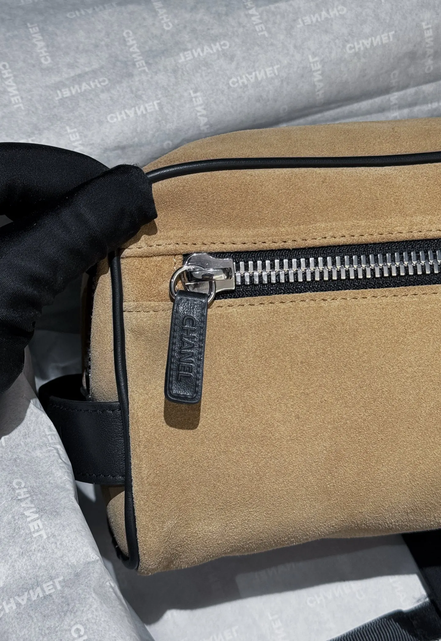 Chanel Black Beige Chain Bag Canvas