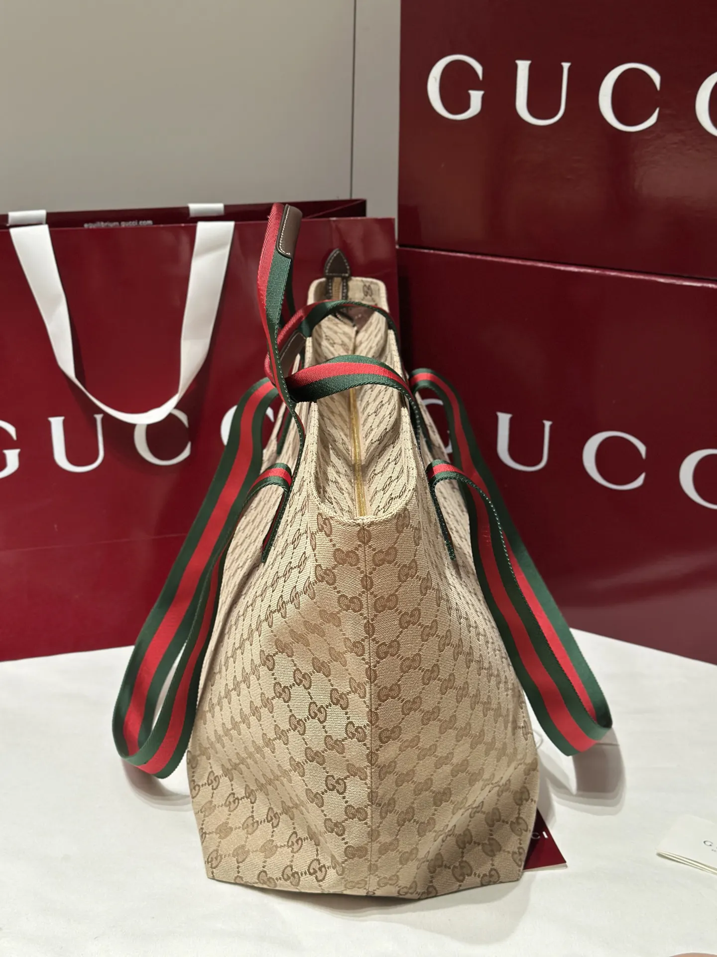 Gucci 棕色 金色 帆布 托特包 大容量托特款