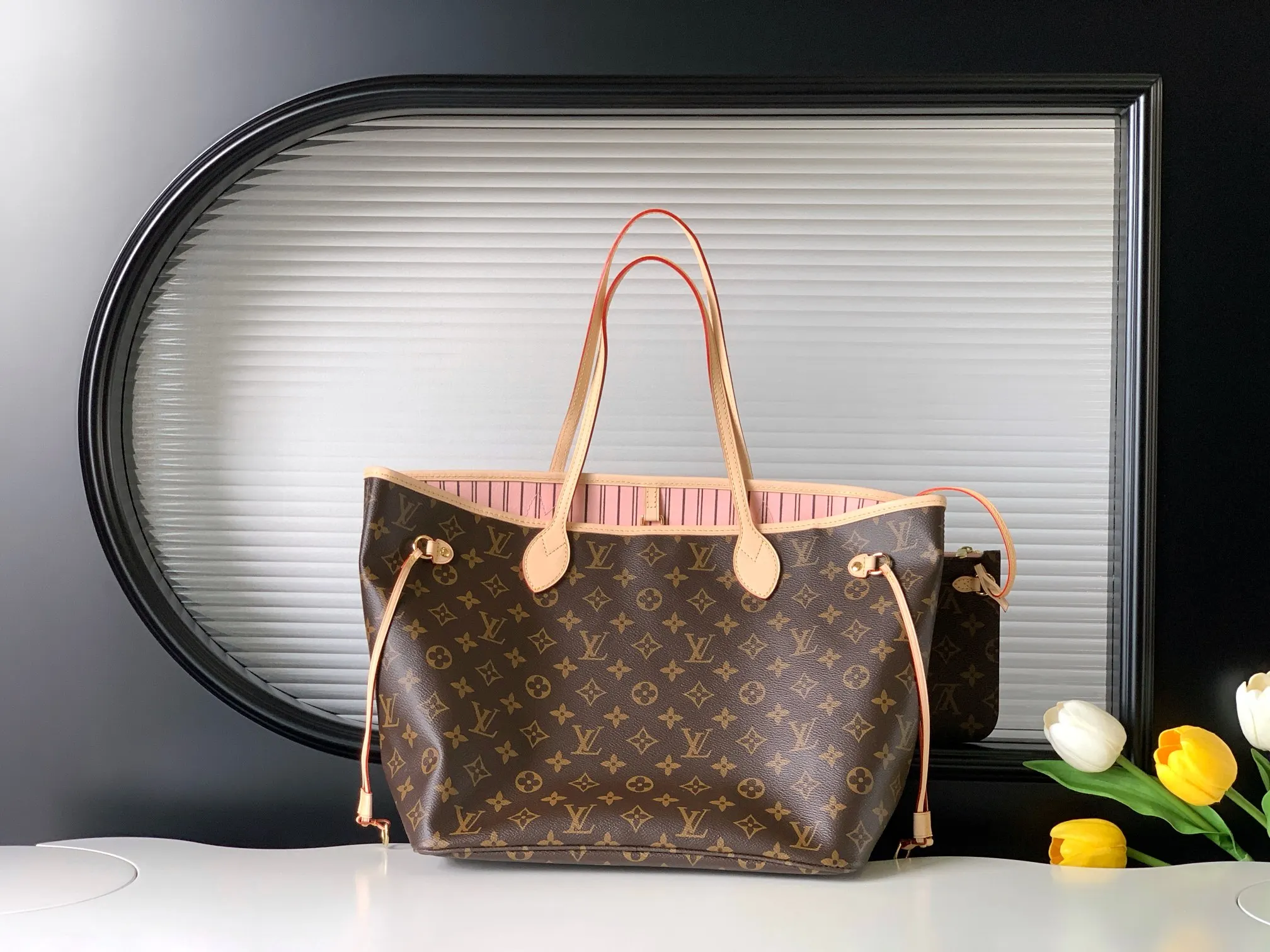 LV Neverfull 老花 金色 牛皮 手拿包 精致手拿款