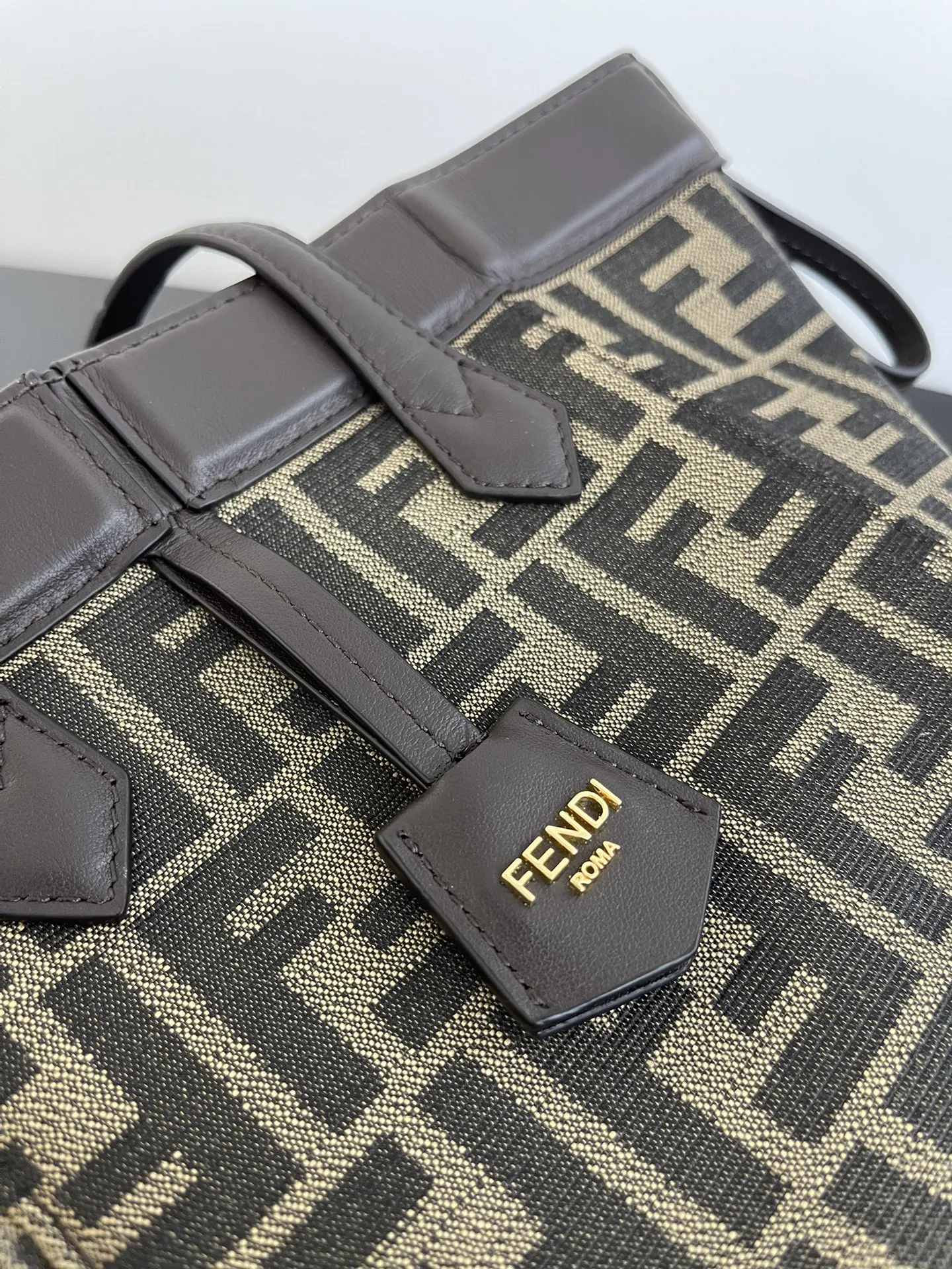 Coffee Monogram Tote Bag Leather