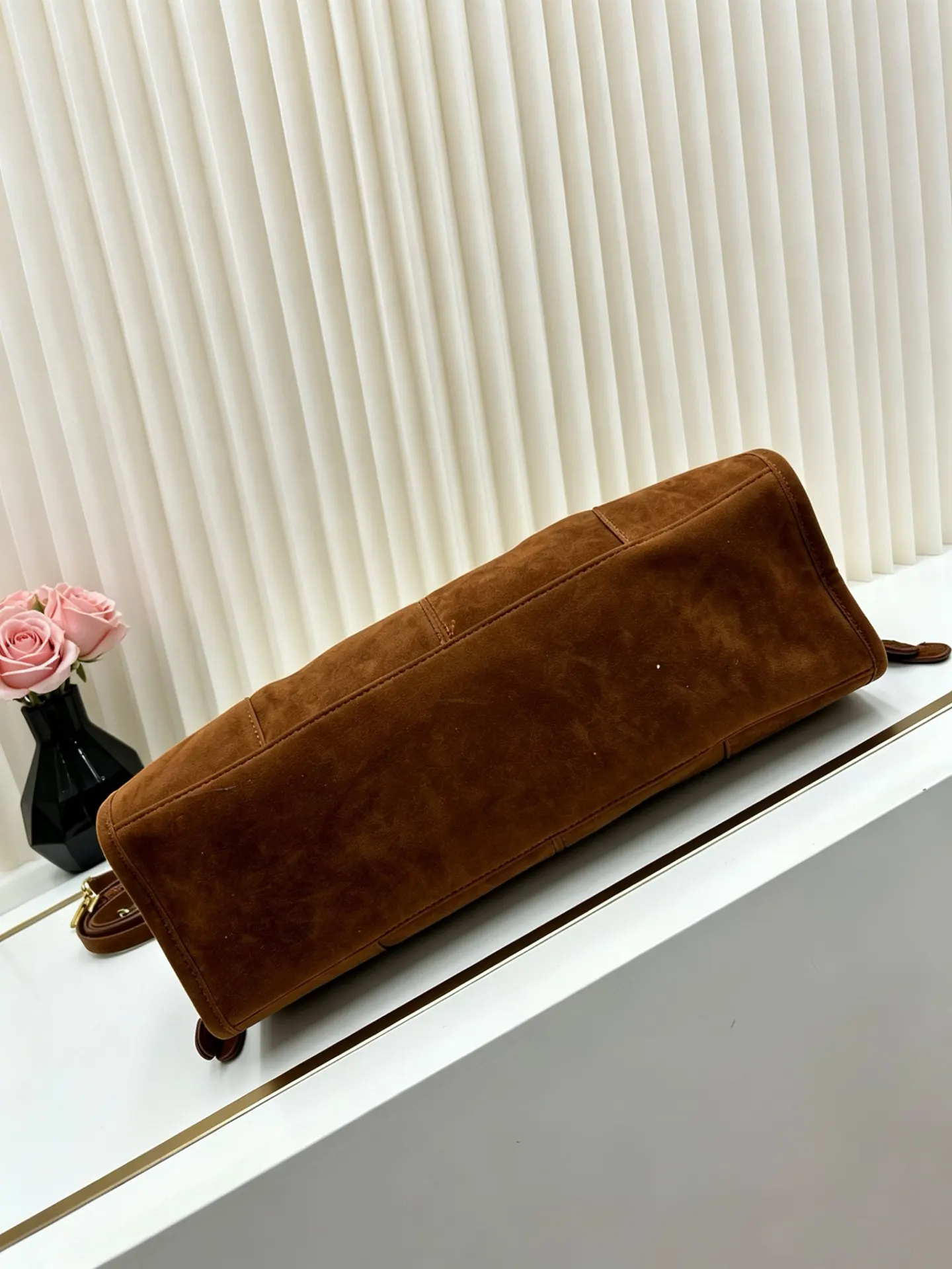 Prada Brown Suede Top Handle Crossbody Bag