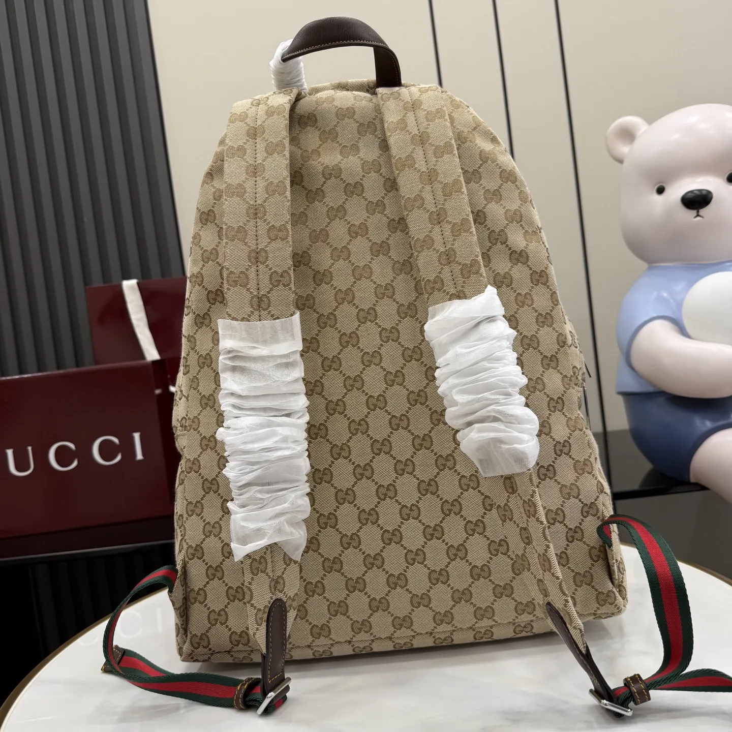 Gucci 棕色 銀色 帆布 雙肩包 实用雙肩款