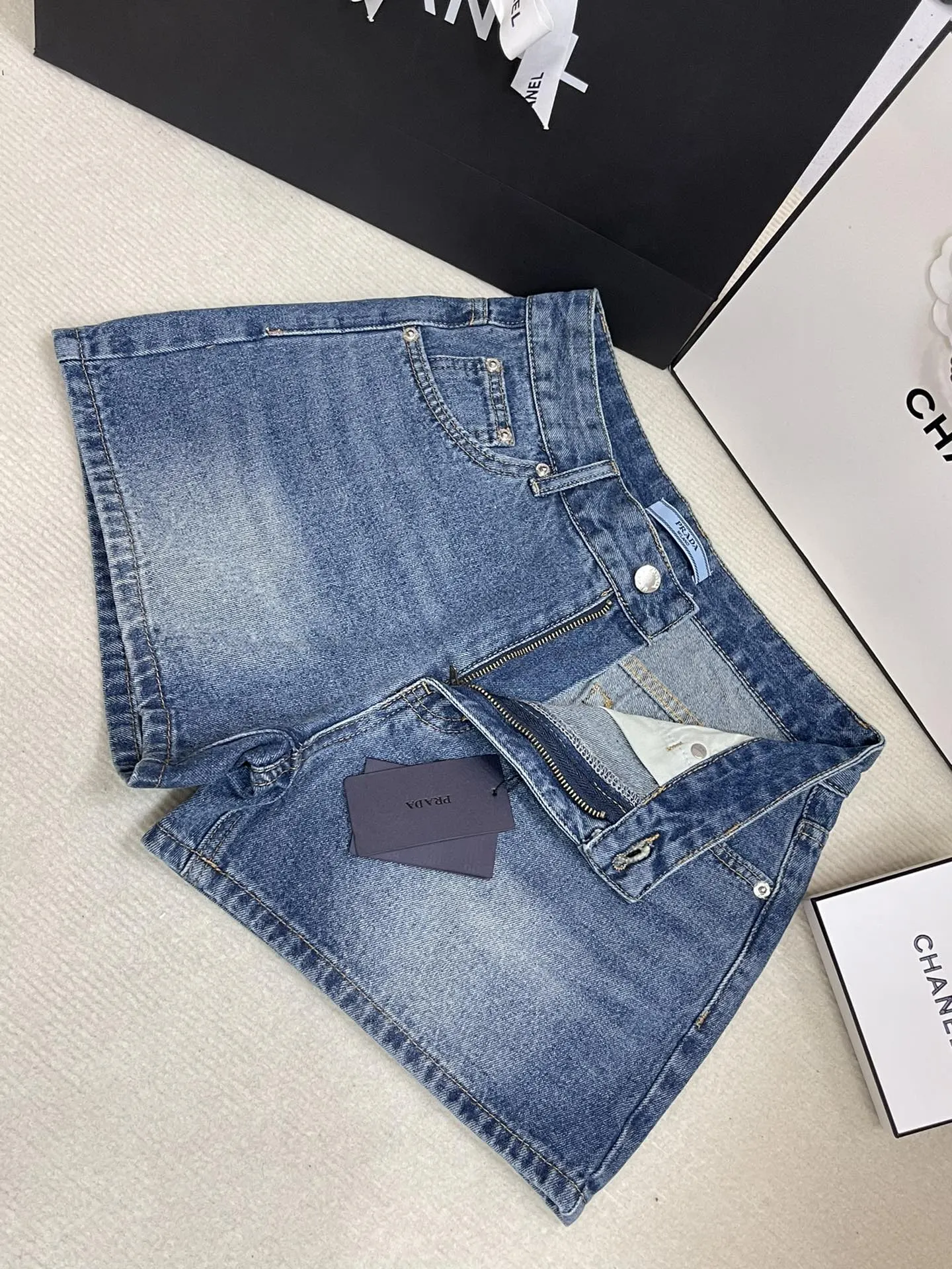 Prada Denim Shorts Logo Relaxed Fit