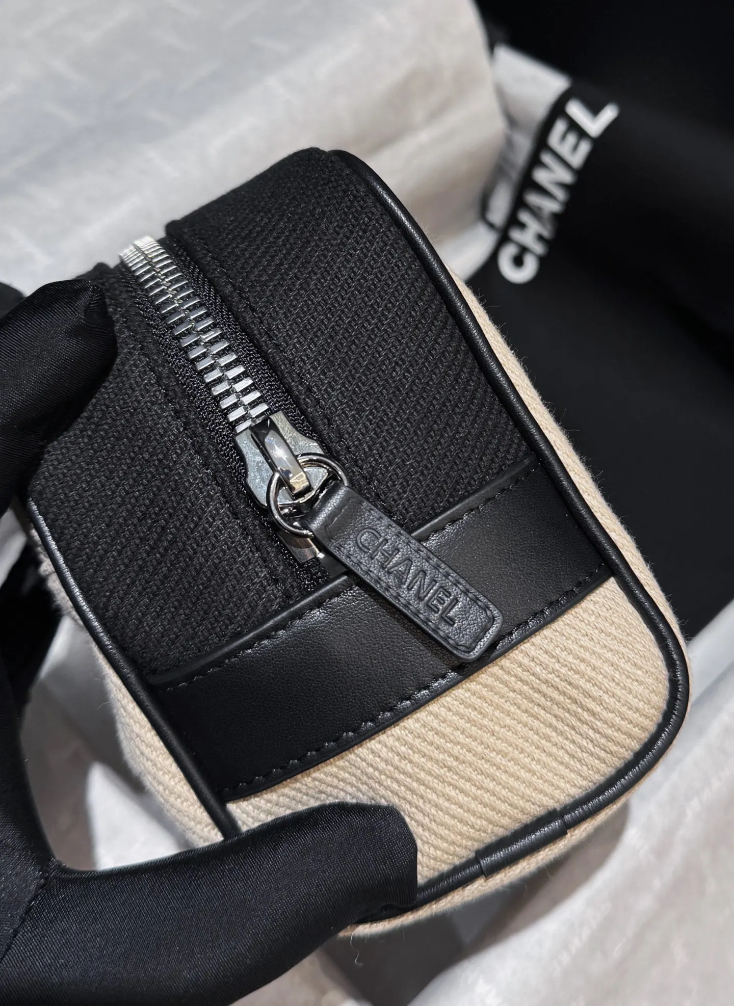 CHANEL 黑色 米色 帆布 鏈條包 精致鏈條款