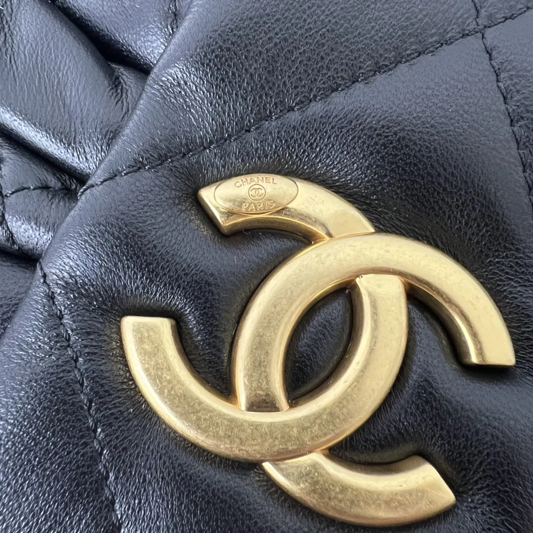 Chanel Black Top Handle Bag Leather