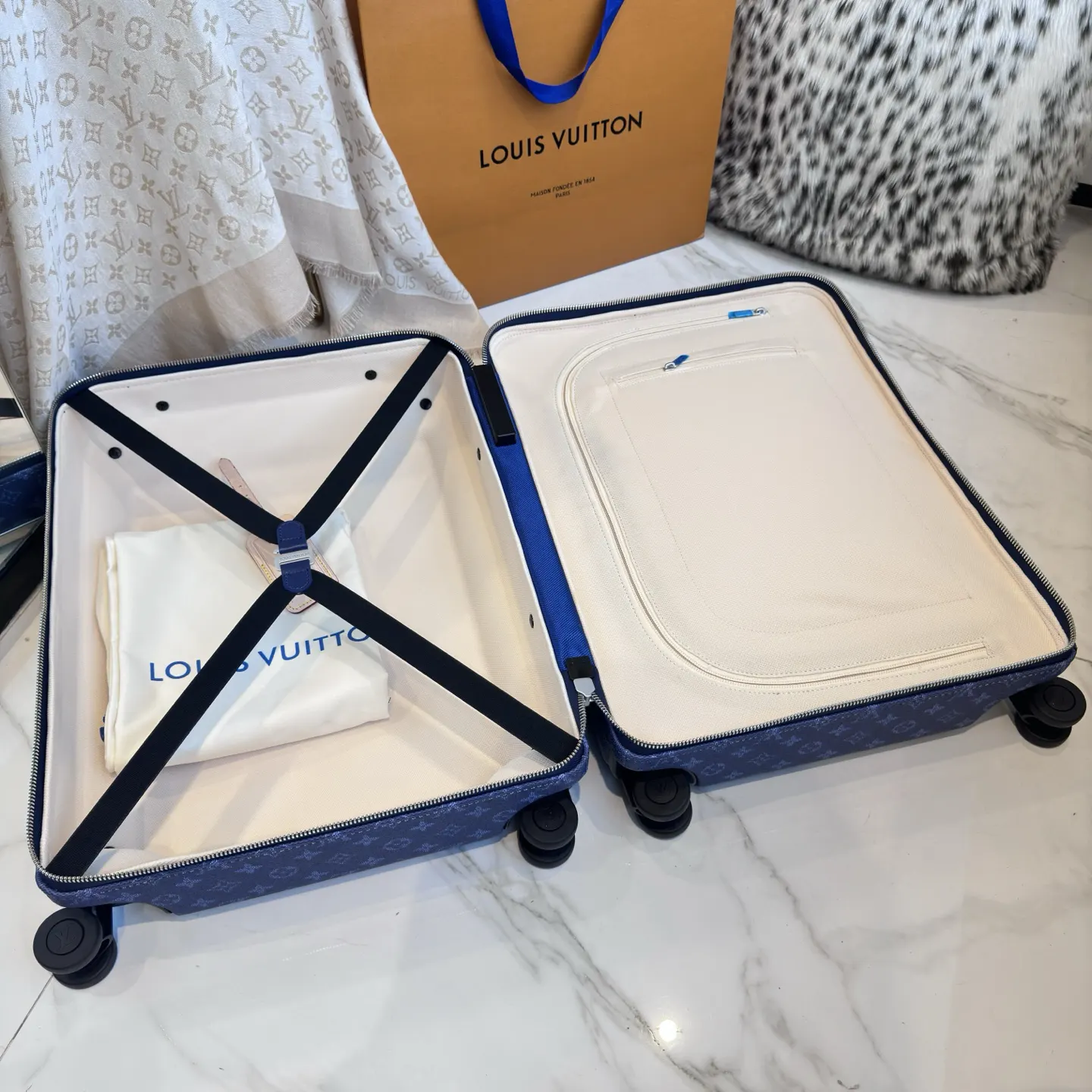 LV 老花 藍色 帆布 行李箱 旅行拉杆款 輕便出行款