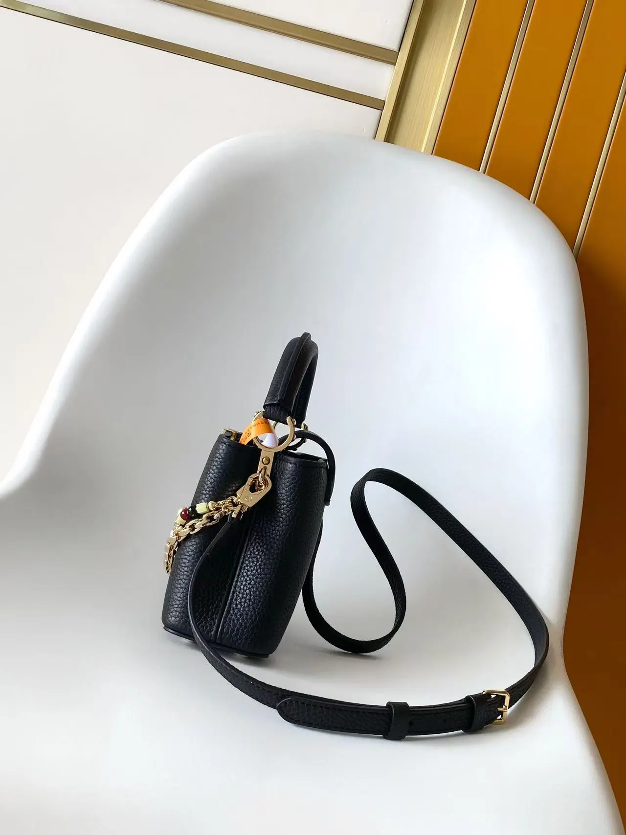 Louis Vuitton Black Brown Chain Bag Leather