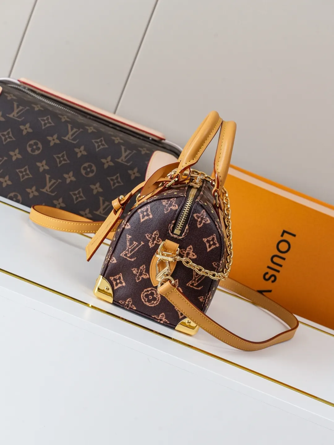 LV Speedy 老花 牛皮 链条包 精致链条款