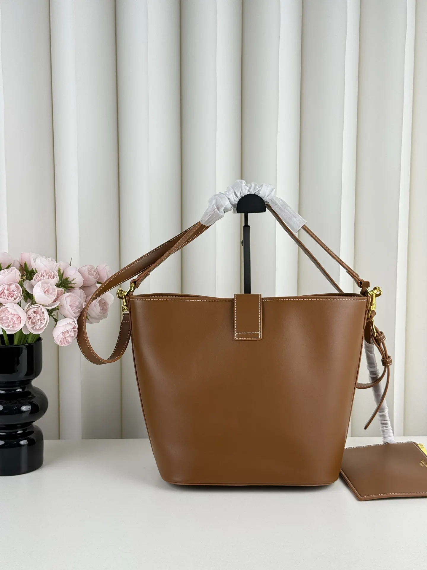 Brown Gold Bucket Bag Casual Leather
