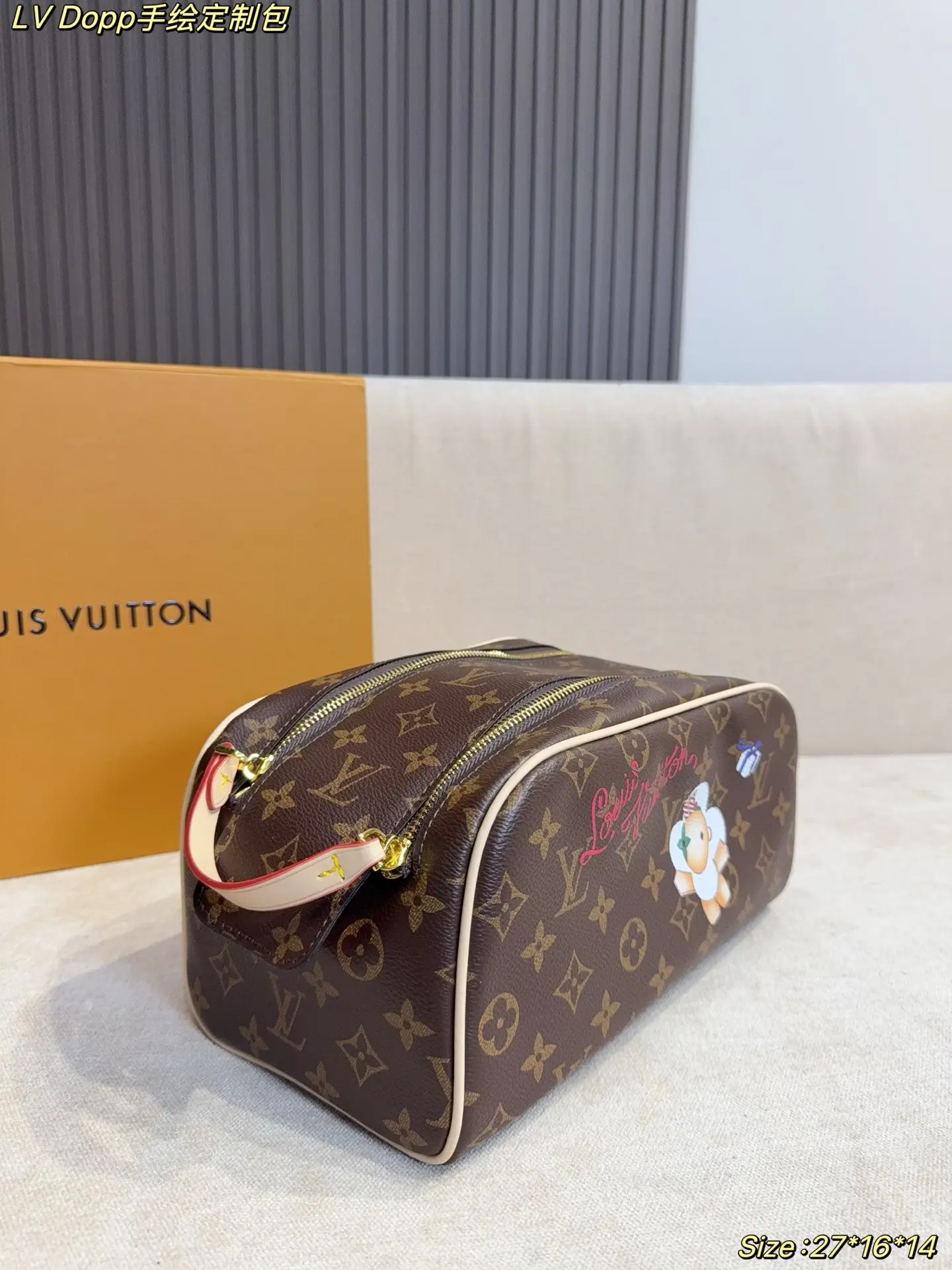 LV 老花 帆布 化妝包 便携收納款