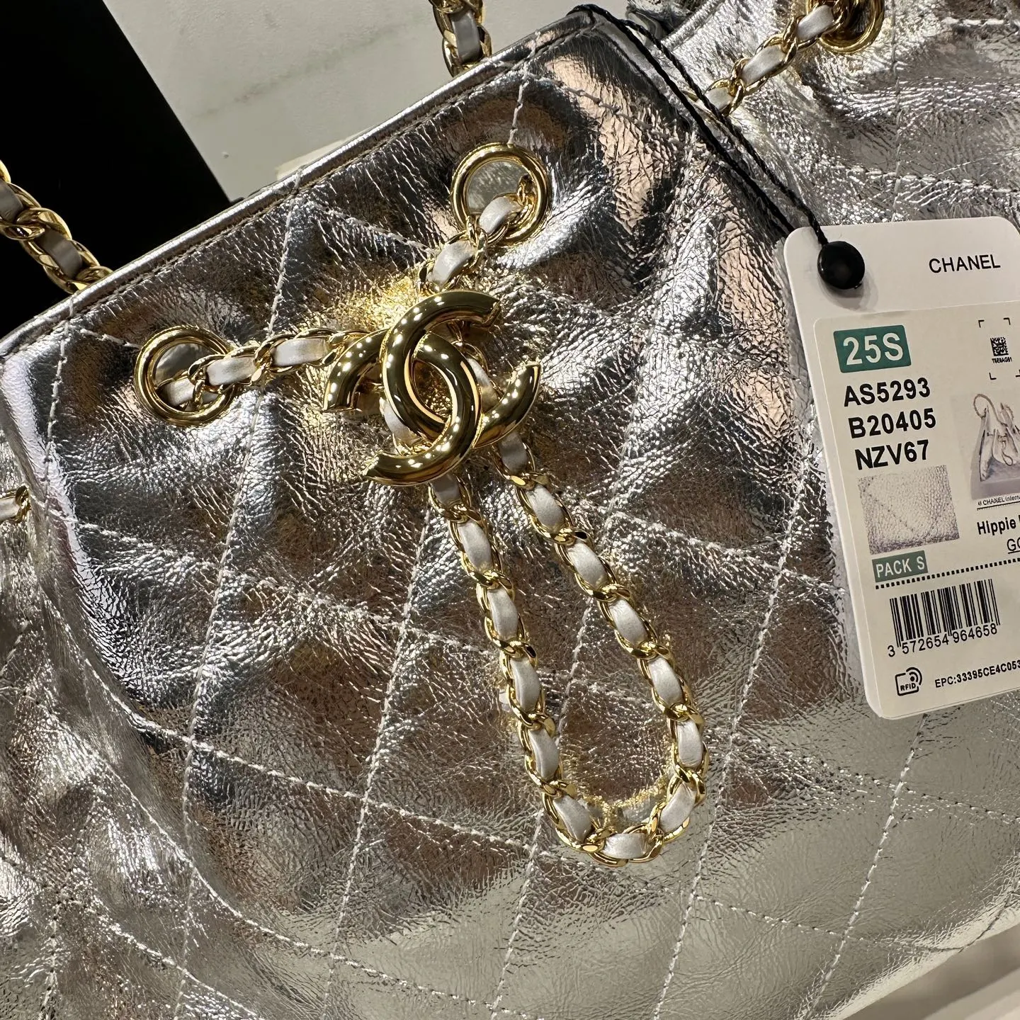 CHANEL Hobo 爆裂銀皮 浅金 皮嘻哈包 腋下包 復古腋下背款