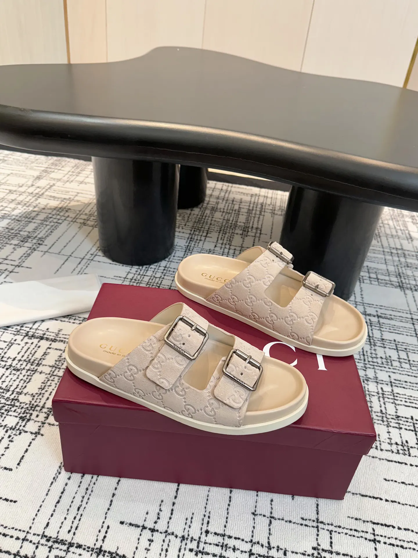 Gucci White Monogram Slides
