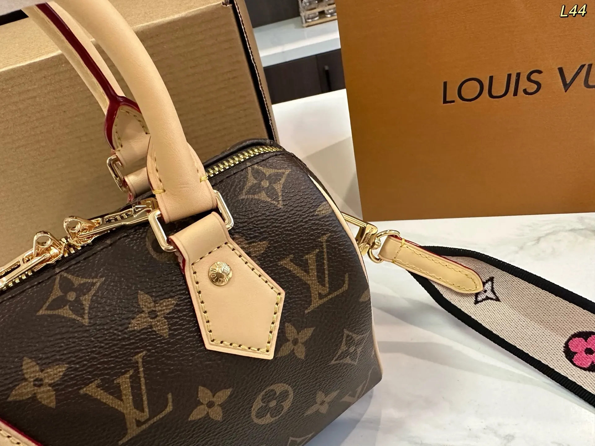 Louis Vuitton Gold Monogram Crossbody Bag Lightweight Leather