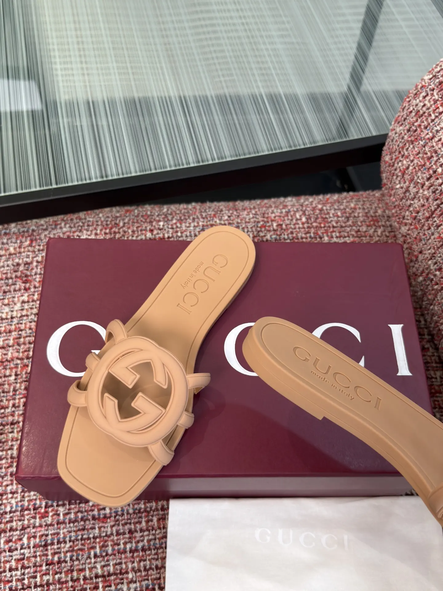 Gucci Interlocking G 橙粉色凉拖 休闲 运动鞋