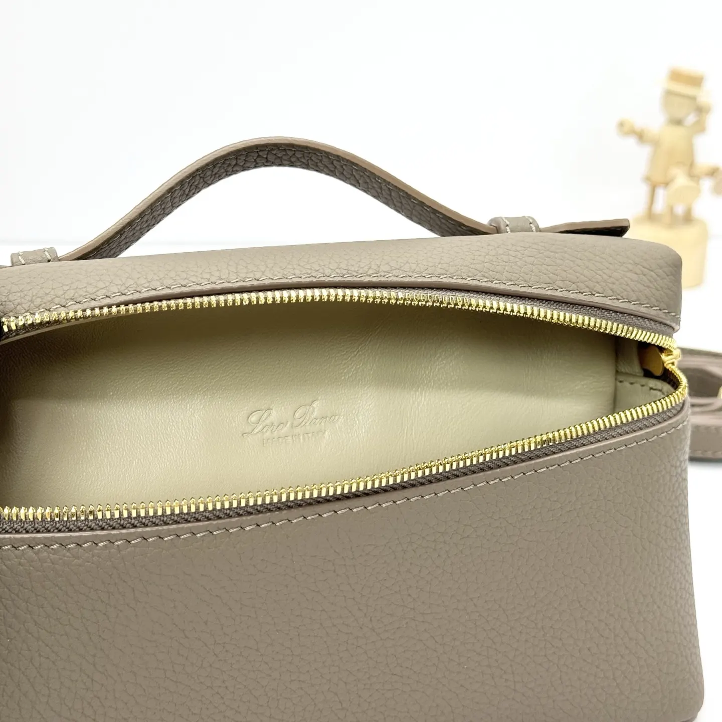Beige Gold Clutch Bag Leather