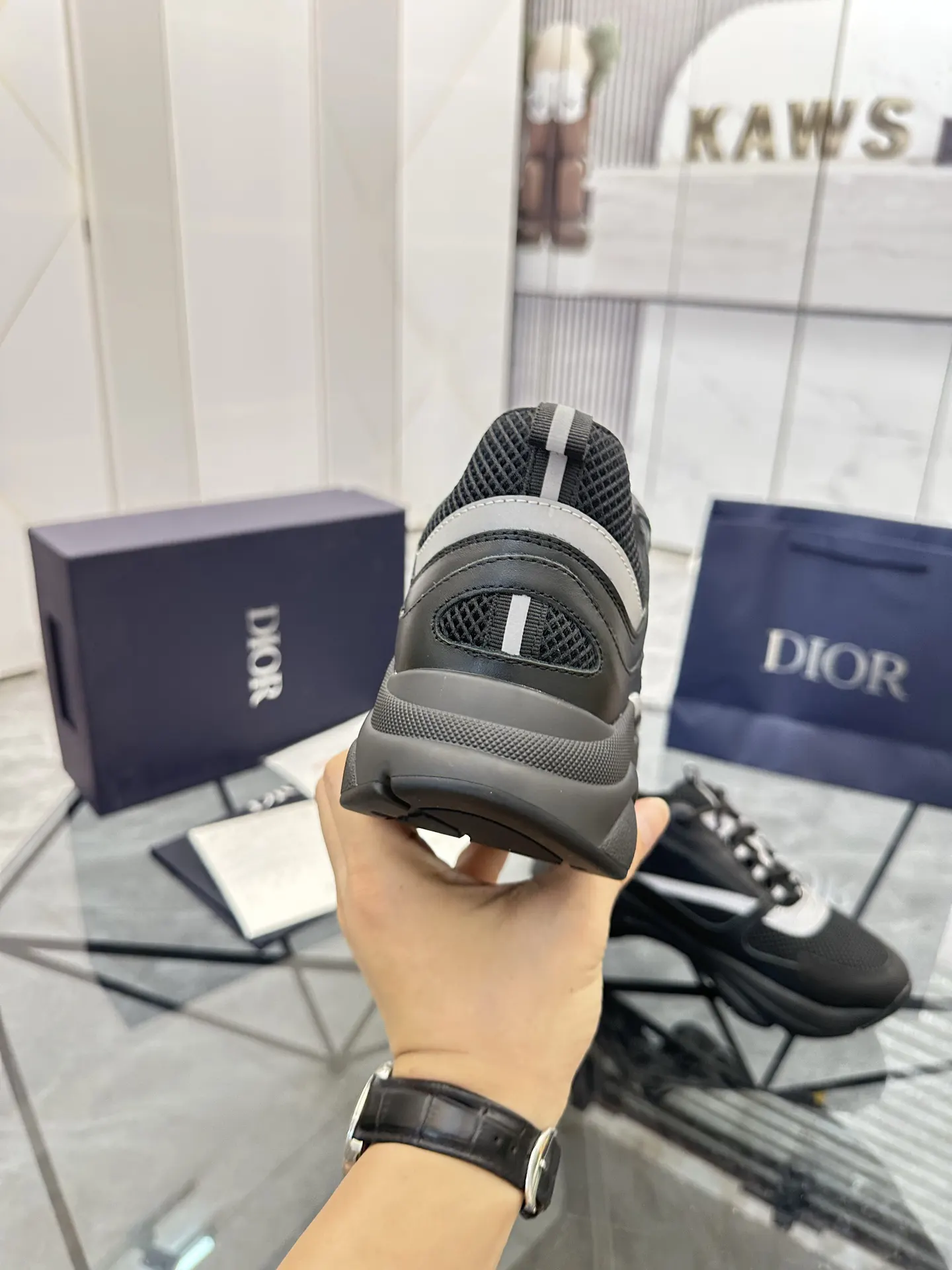 Dior B22 黑灰拼色牛皮休闲鞋 厚底