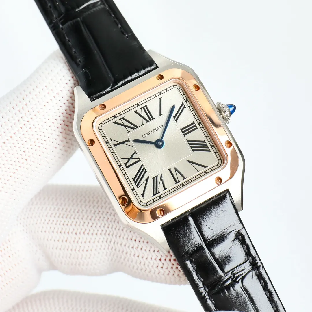 Cartier 蓝色 玫瑰金 牛皮 手表 经典腕表款