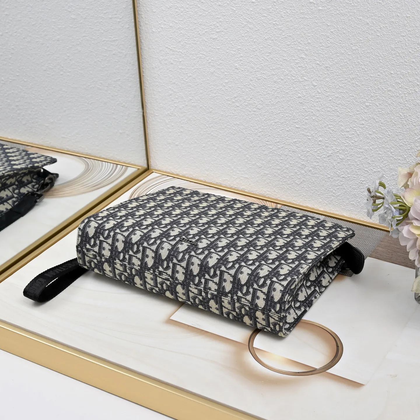 Dior Black Beige Clutch Bag Leather