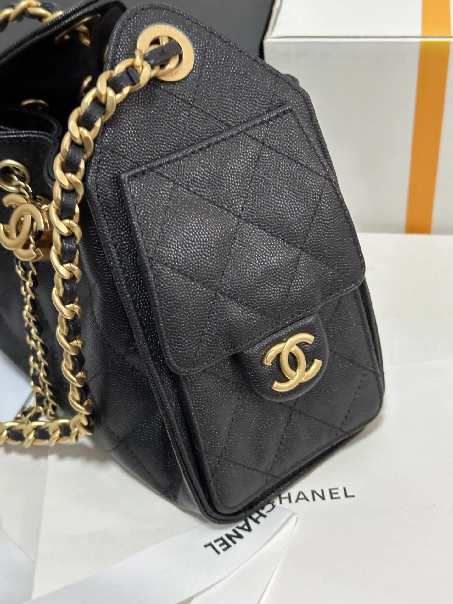 Chanel Black White Hobo Shoulder Bag Vintage Leather