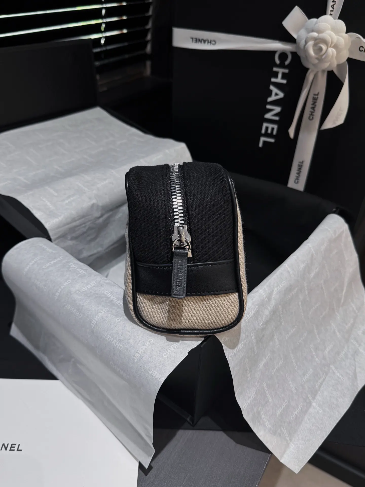CHANEL 黑色 米色 帆布 鏈條包 精致鏈條款