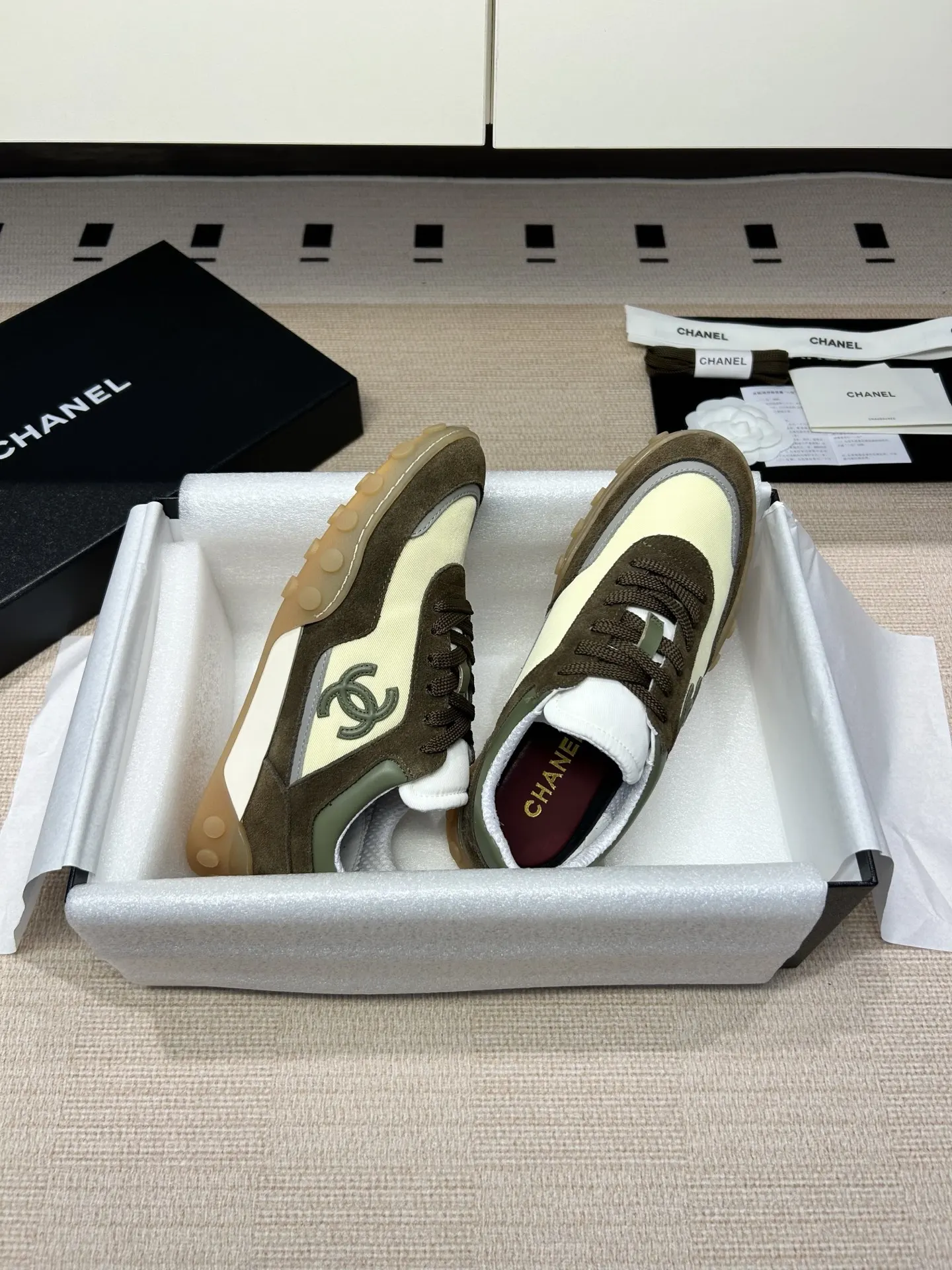 Chanel Green/White Leather Sneakers