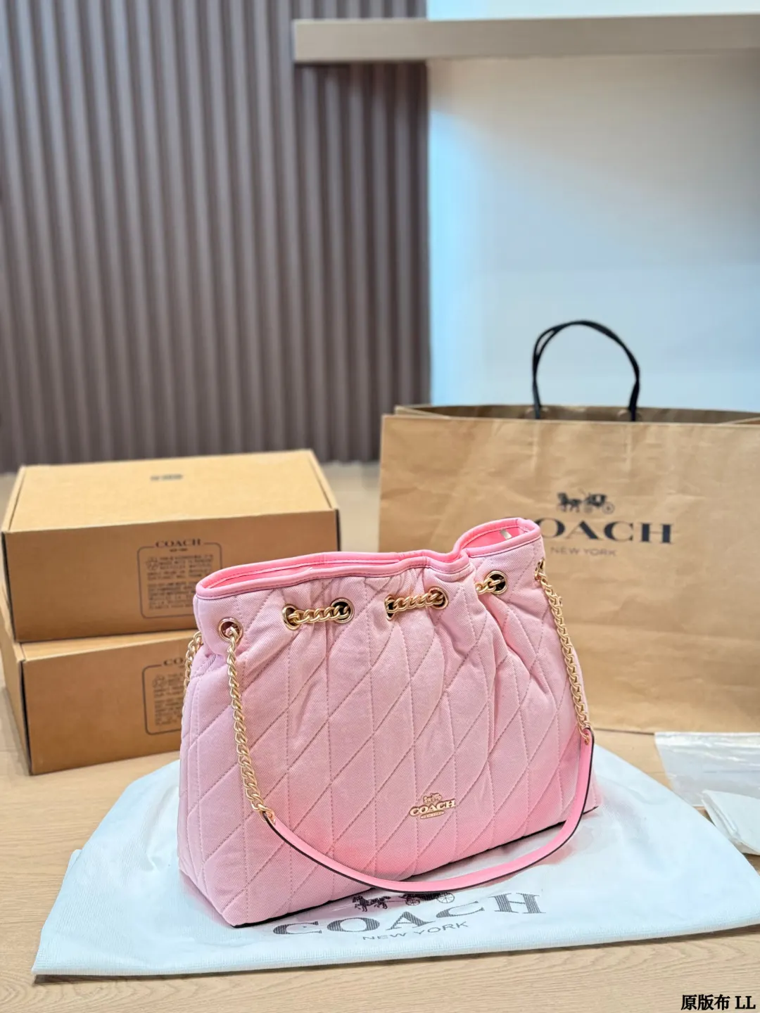 Coach 粉色 金色 托特包 大容量托特款