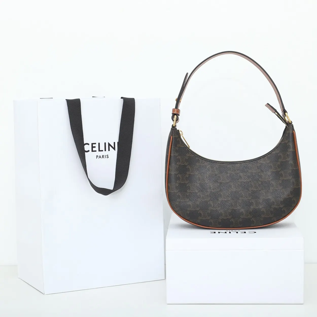 Celine 老花 牛皮 腋下包 復古腋下背款