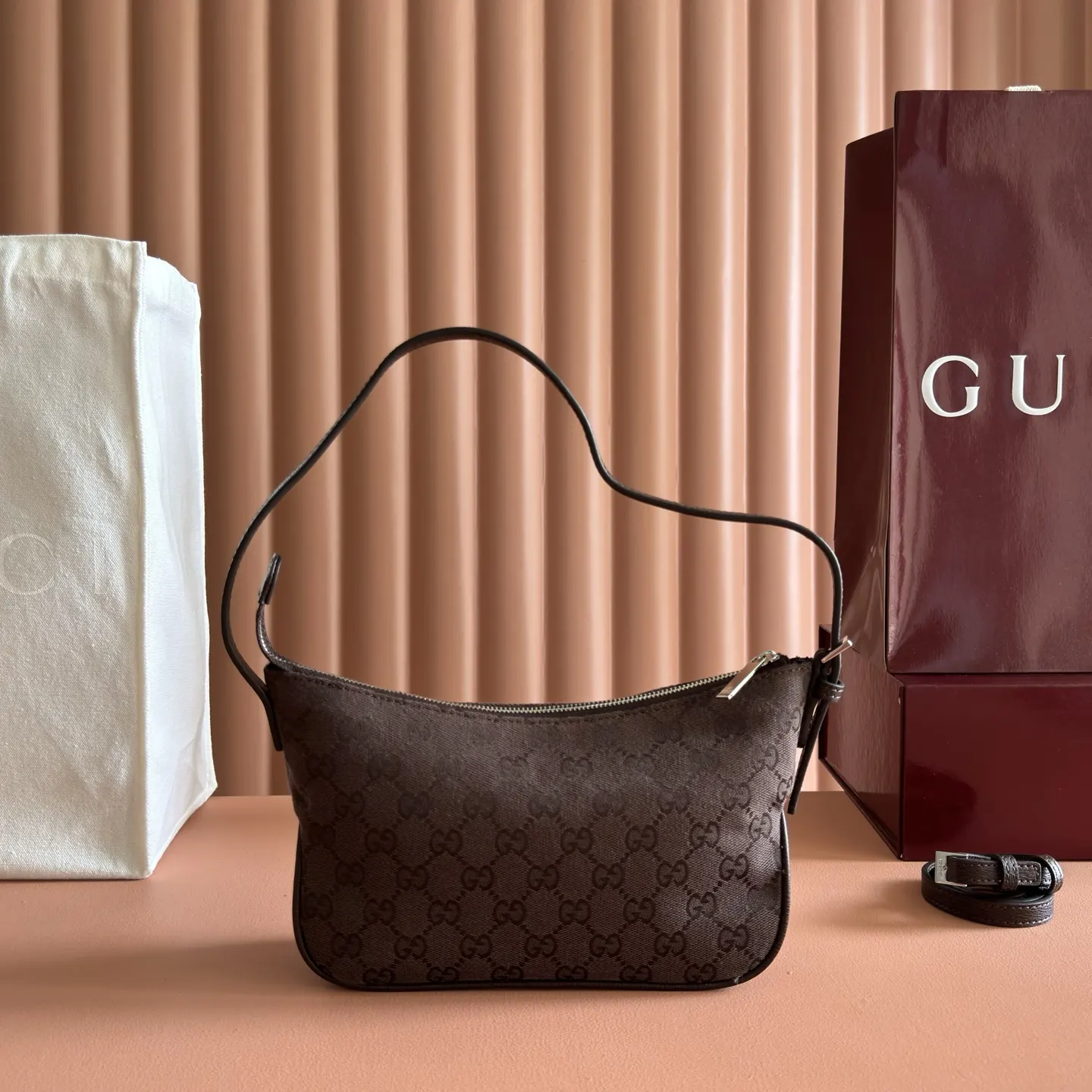 Gucci Blue Brown Hobo Shoulder Bag Vintage Canvas
