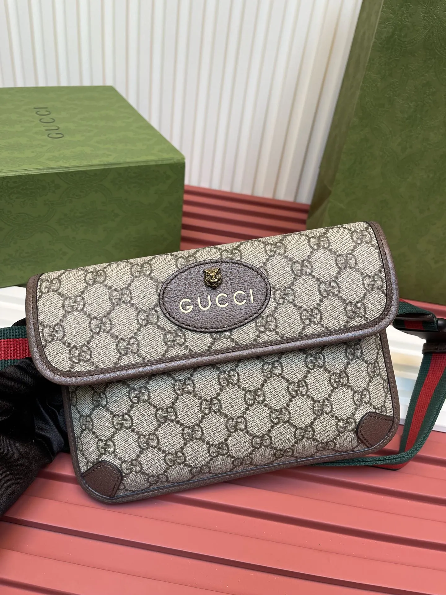 Gucci 紅色 綠色 帆布 腰包 休閒腰包款