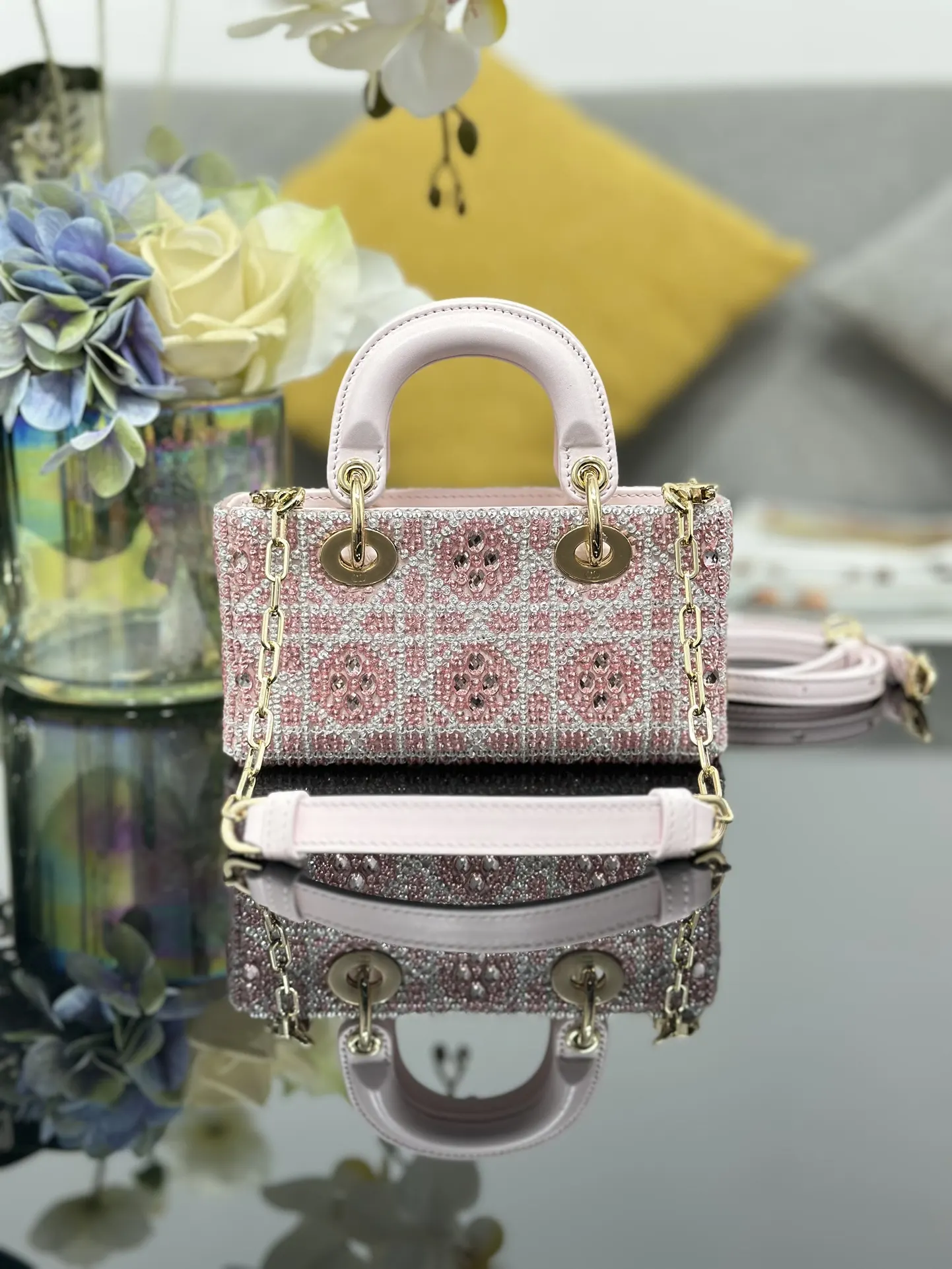 Dior 白色 粉色 皮革 链条包 精致链条款
