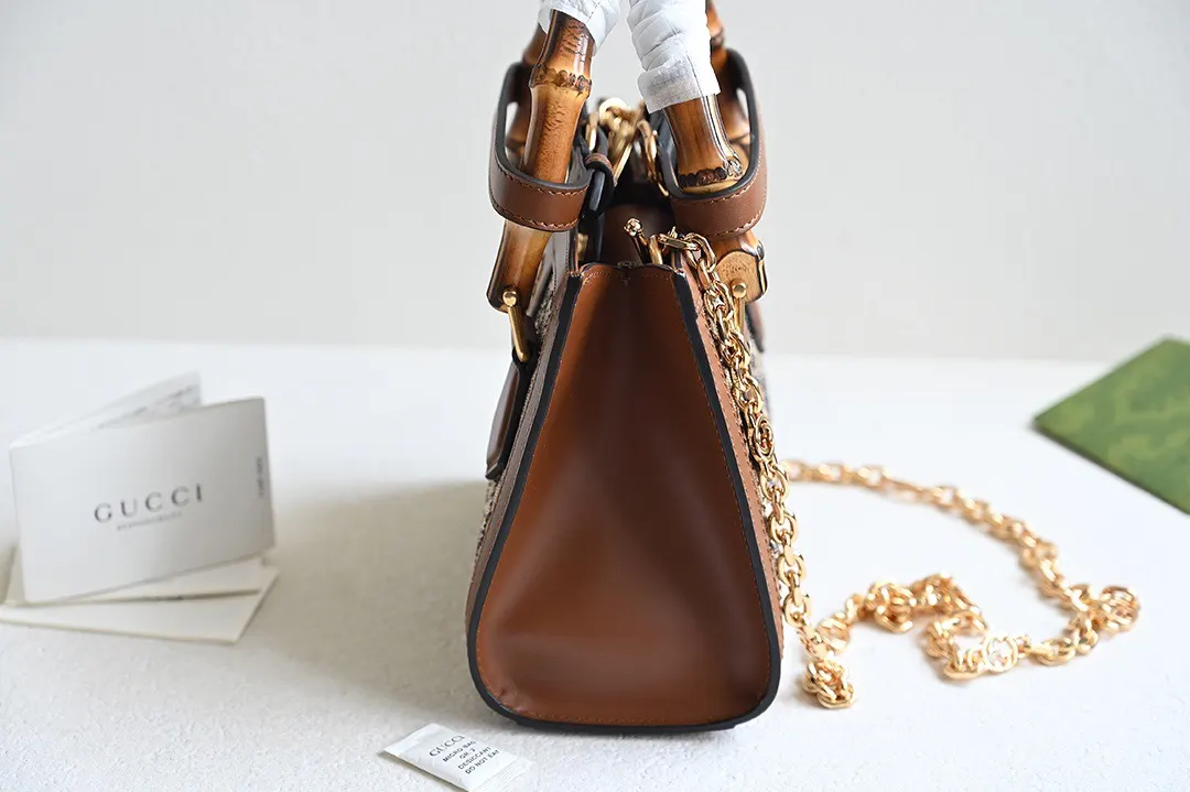 Gucci 棕色 帆布 GG 春季秀款DIANA系列 鏈條包 精致鏈條款