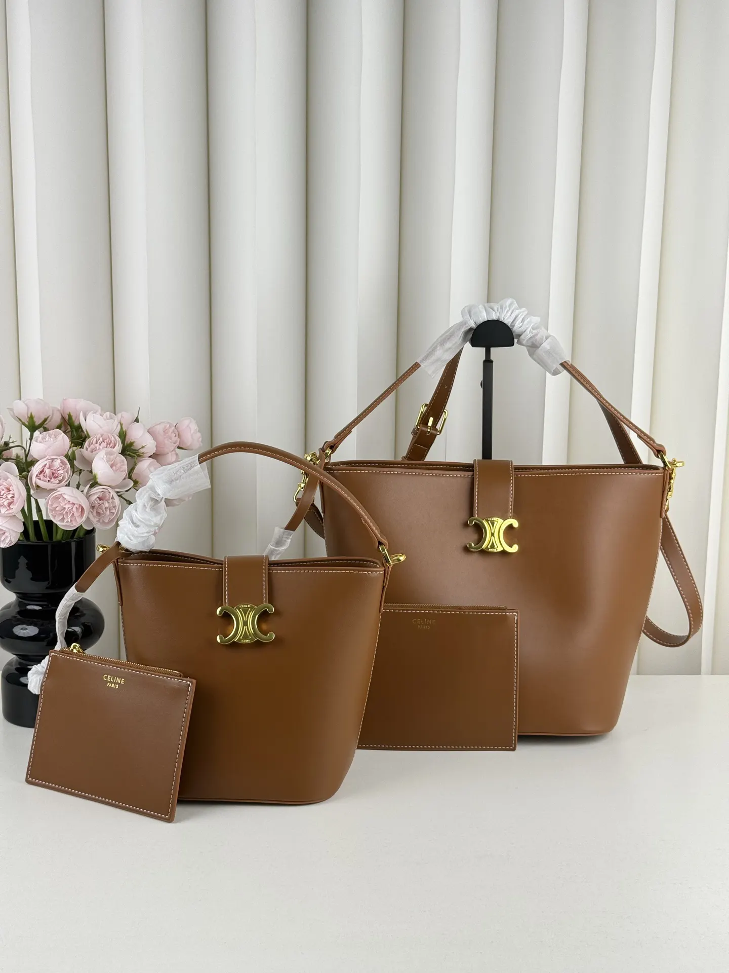 Brown Gold Bucket Bag Casual Leather
