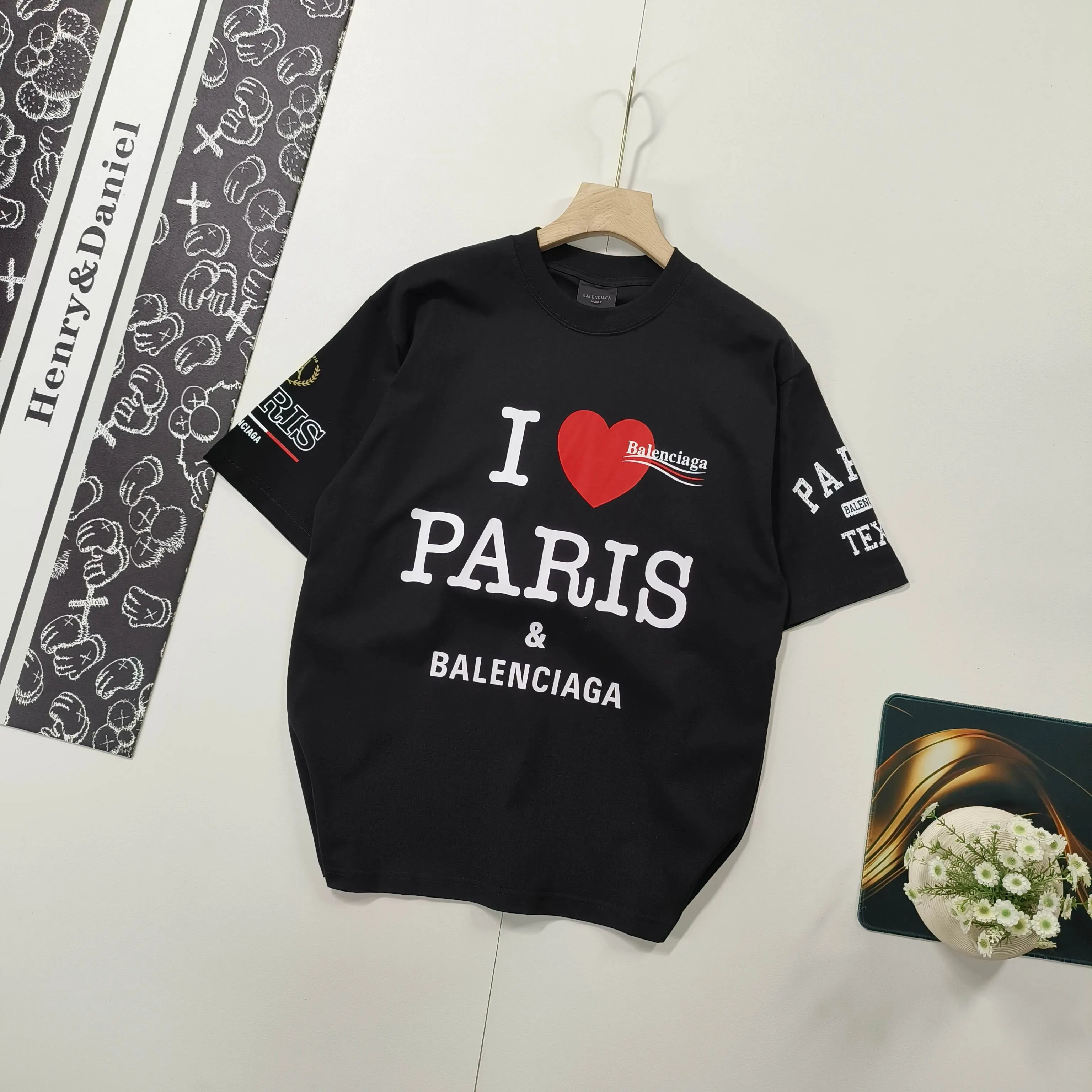 Balenciaga I Love Paris 印花圓領短袖T恤 黑色
