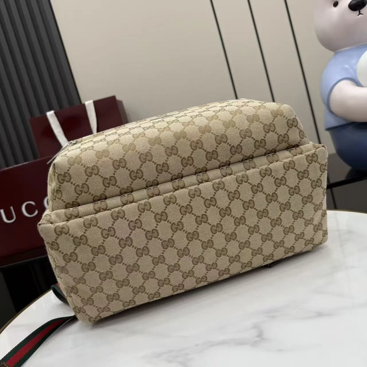 Gucci 棕色 銀色 帆布 雙肩包 实用雙肩款
