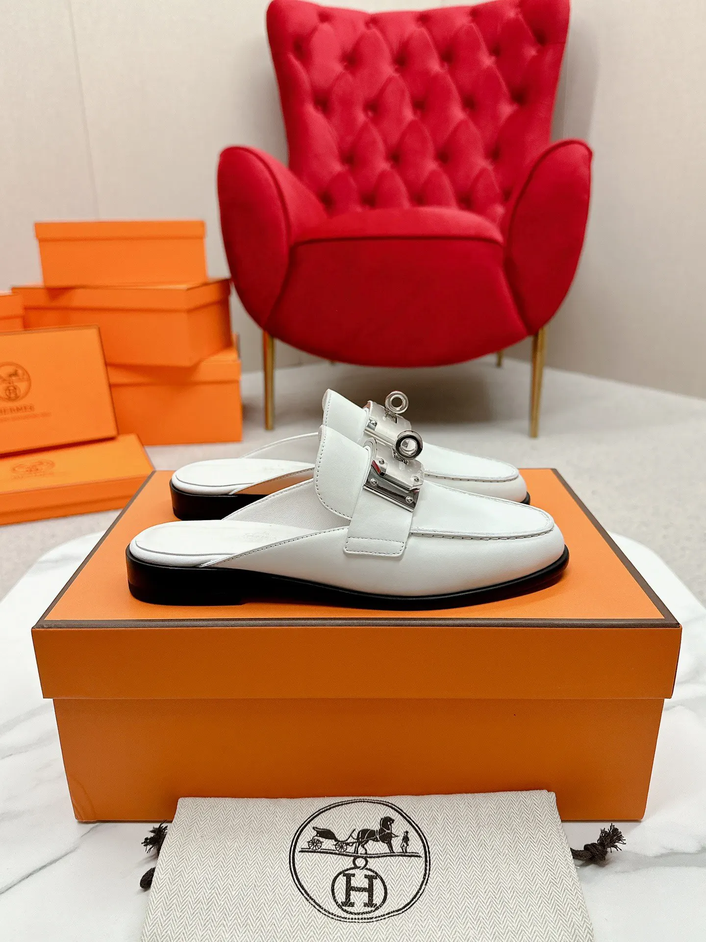 Hermès 小牛皮 拖鞋 舒适