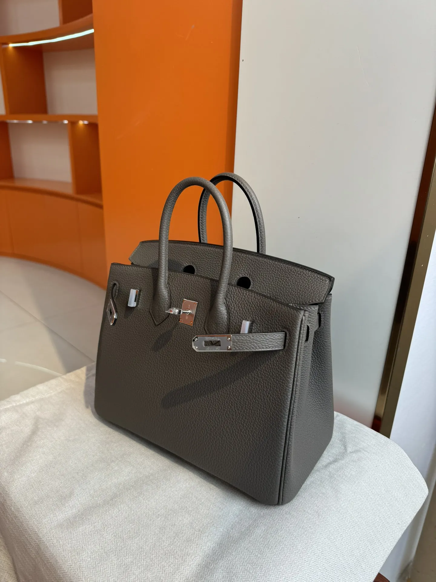 Birkin 铂金 进口Togo皮 锡器灰 銀扣 手提包 通勤手提款