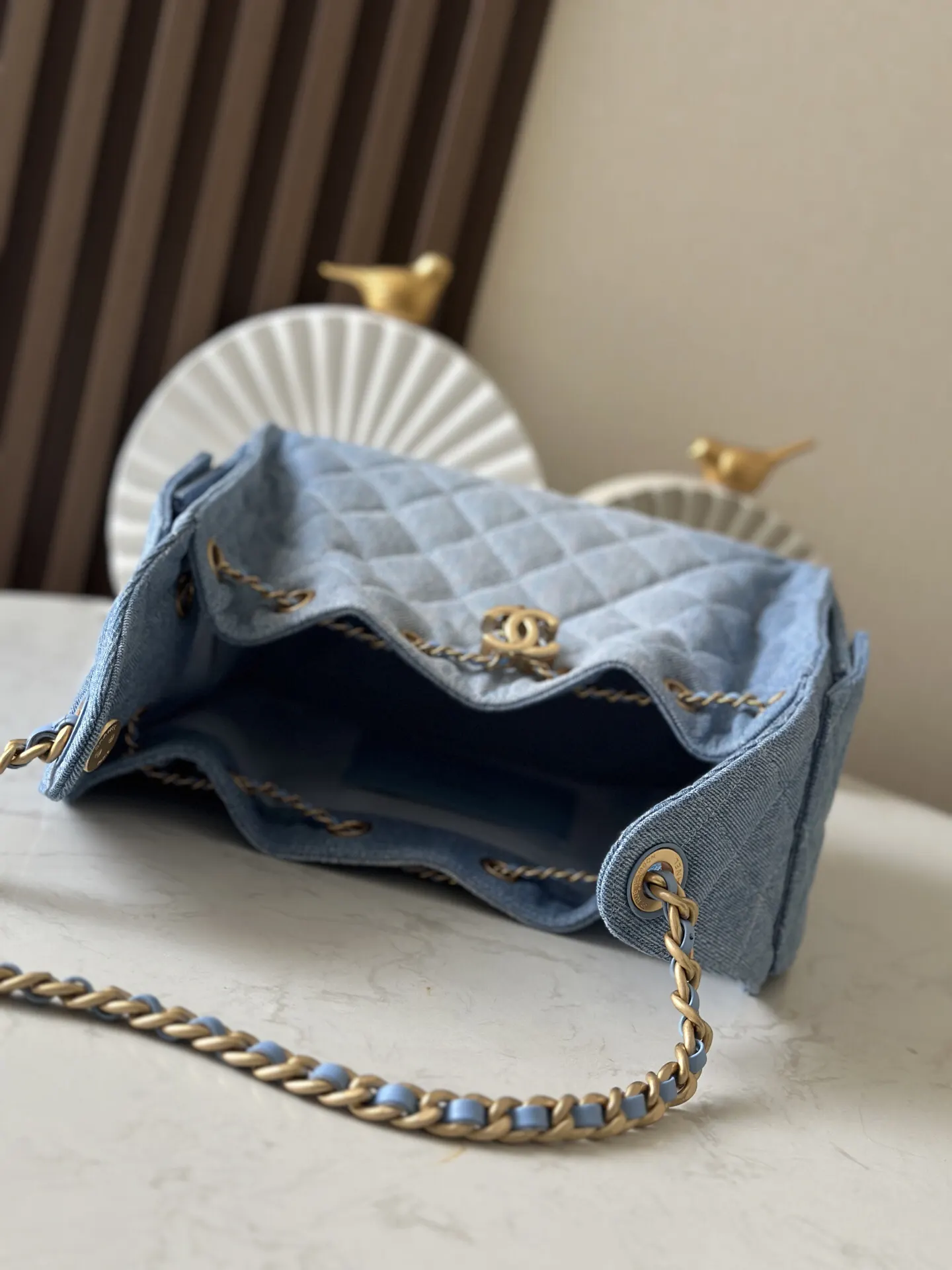 Chanel Blue Hobo Shoulder Bag Vintage Leather