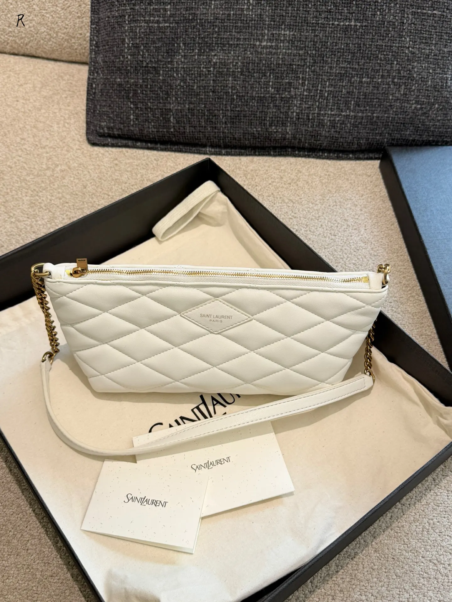YSL 黑色 金色 羊皮 链条包 精致链条款