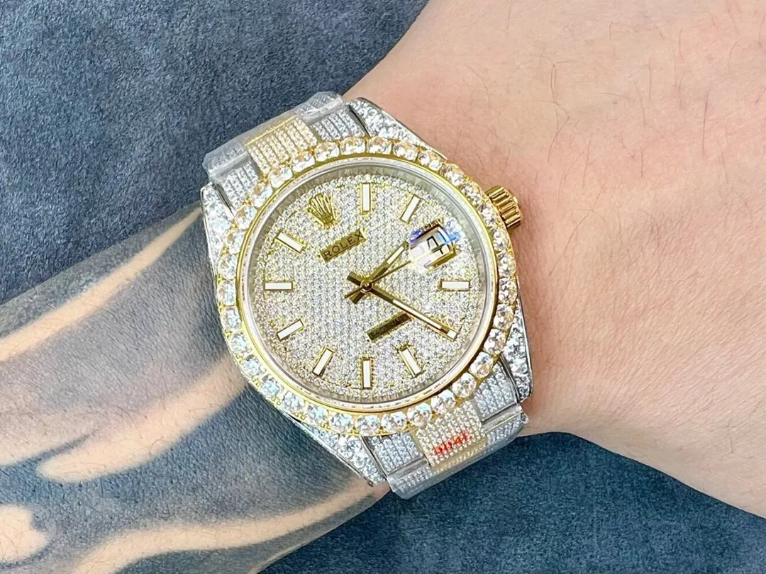 Rolex 密集镶满 的施华洛世奇钻 搭 抗刮损藍宝石镜面 手錶 經典腕表款