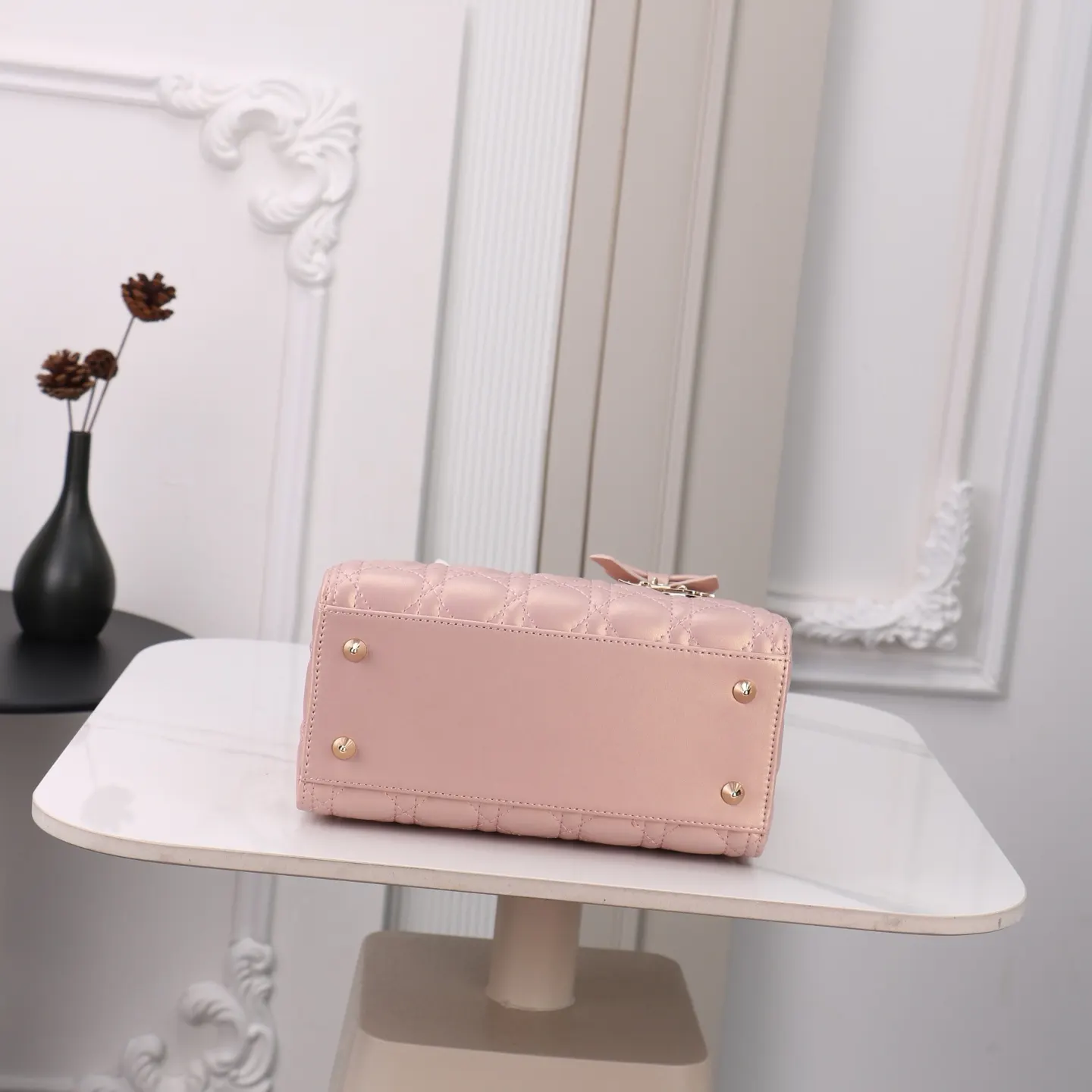 Dior Lady Dior Lady 粉色藤格纹手提斜挎包 金扣