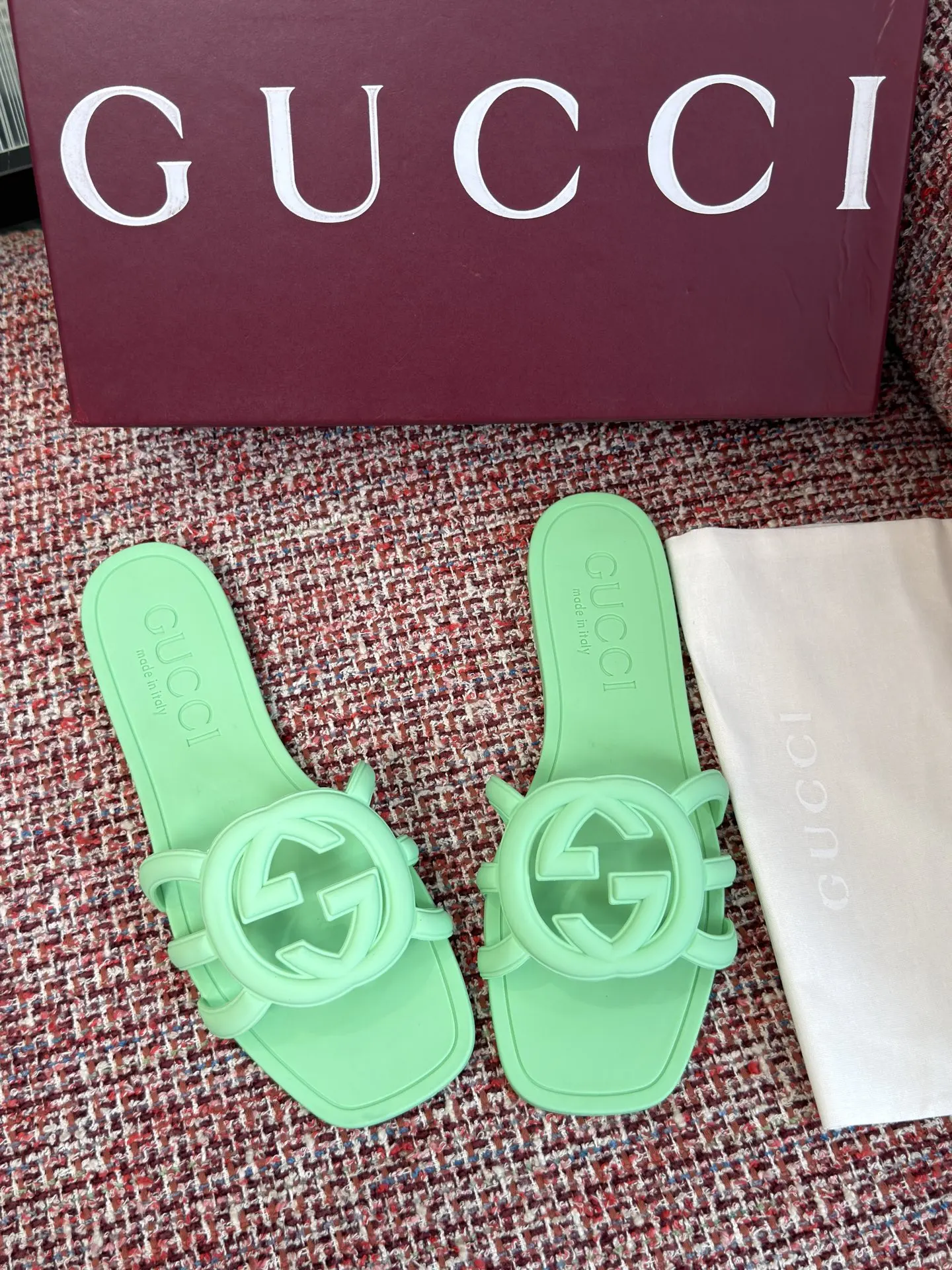 Gucci Interlocking G 薄荷绿色凉拖 休闲 运动鞋